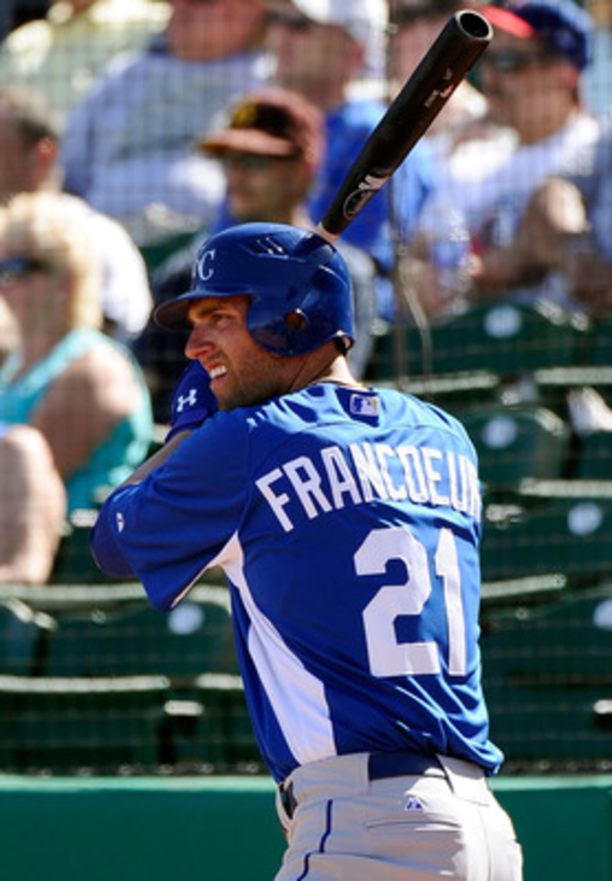 MESA, AZ - MARCH 09: Jeff Francoeur #21 of the Kansas City Royals at bat against the Chicago Cubs during the spring training baseball game at HoHoKam Stadium on March 9, 2011 in Mesa, Arizona. (Photo by Kevork Djansezian/Getty Images) MESA, AZ - MARCH 09: Jeff Francoeur #21 of the Kansas City Royals at bat against the Chicago Cubs during the spring training baseball game at HoHoKam Stadium on March 9, 2011 in Mesa, Arizona. (Photo by Kevork Djansezian/Getty Images)