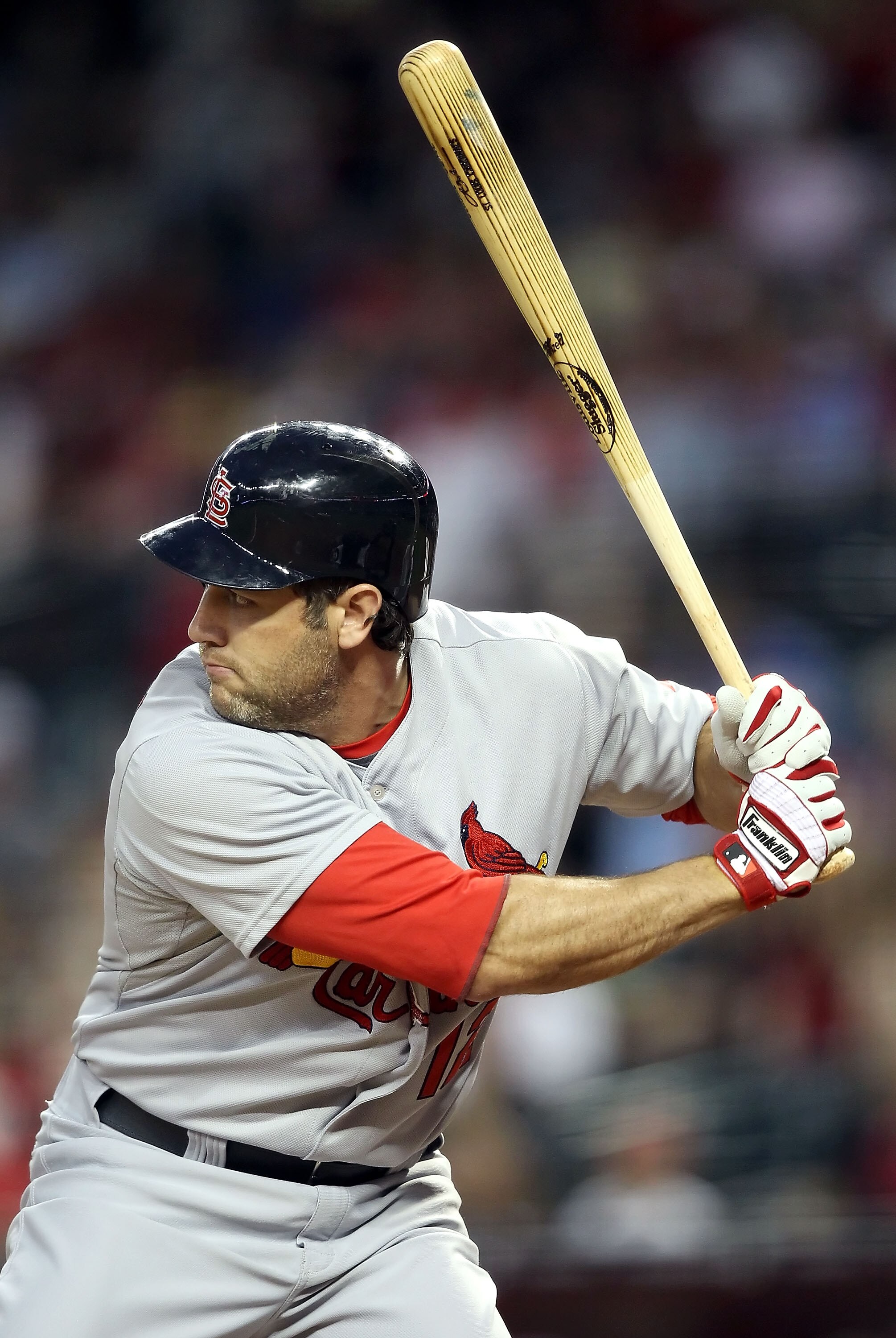 PHOENIX, AZ - APRIL 12:  Lance Berkman #12 of the St. Louis Cardinals bats against the Arizona Diamondbacks during the Major League Baseball game at Chase Field on April 12, 2011 in Phoenix, Arizona. The Diamondbacks defeated the Cardinals 13-8.  (Photo b