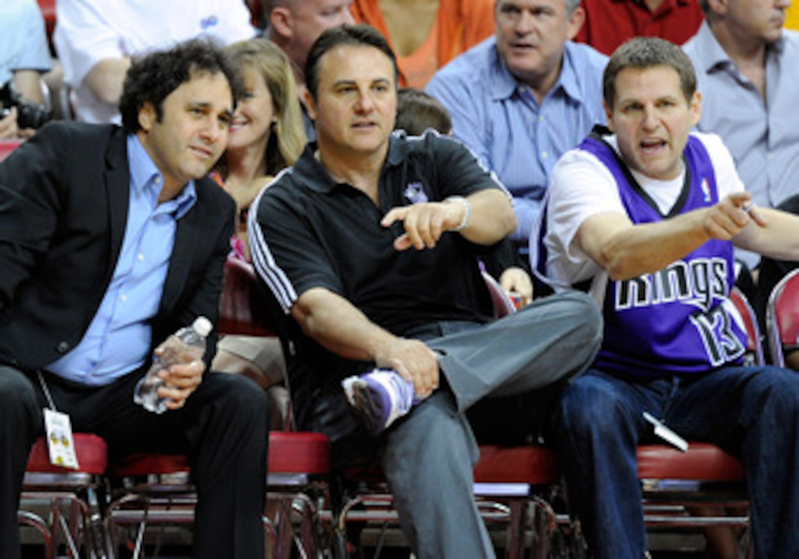 LAS VEGAS - OCTOBER 13:  (L-R) Brothers George Maloof, Gavin Maloof and Joe Maloof watch a preseason game between the Sacramento Kings and the Los Angeles Lakers at the Thomas & Mack Center October 13, 2010 in Las Vegas, Nevada. The Lakers won 98-95. NOTE
