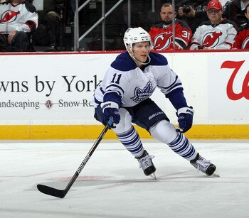NEWARK, NJ - APRIL 06:  Fredrik Sjostrom #11 of the Toronto Maple Leafs skates against the New Jersey Devils at the Prudential Center on April 6, 2011 in Newark, New Jersey.  (Photo by Bruce Bennett/Getty Images)