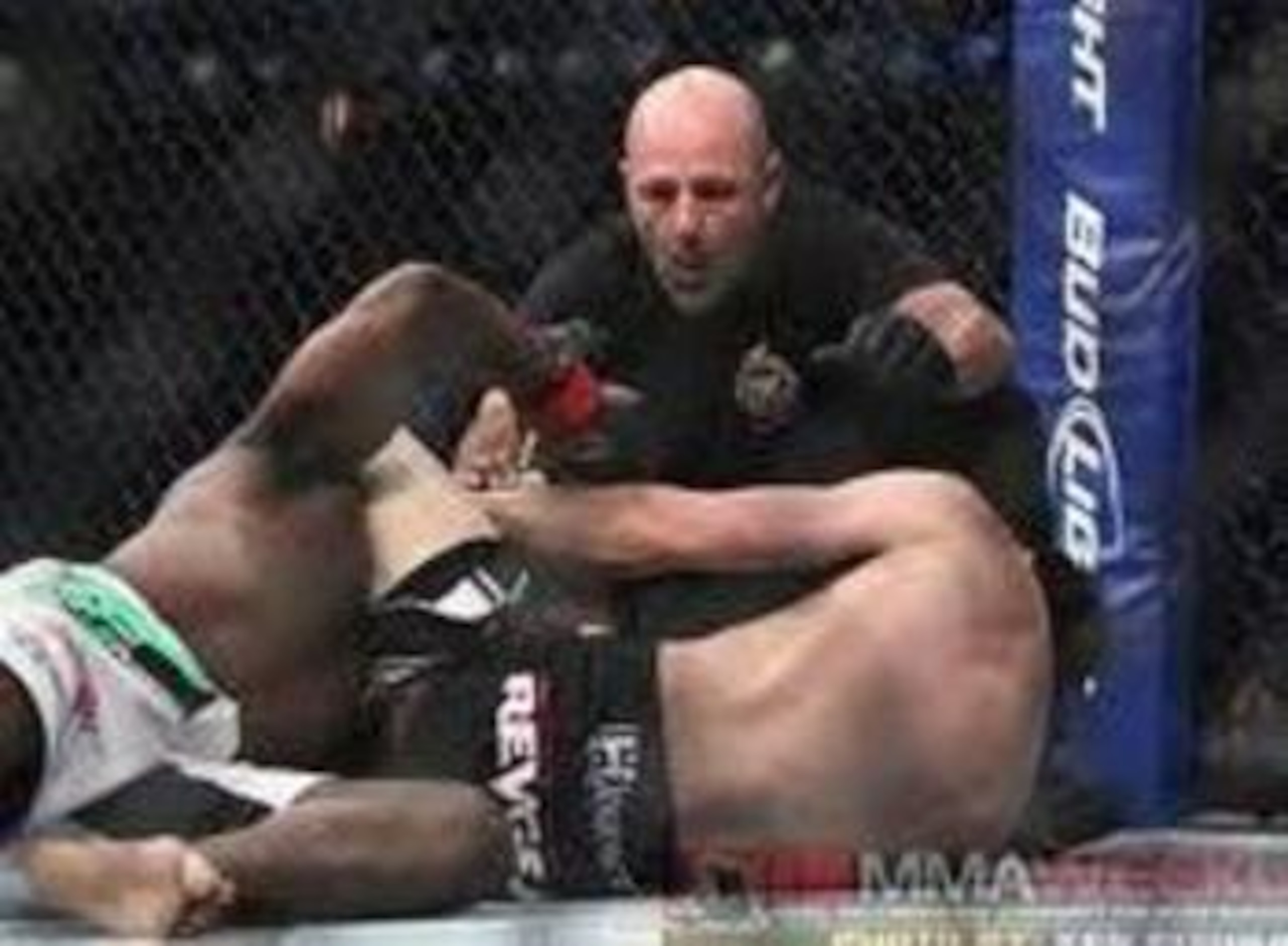 Pablo Garza securing a triangle choke victory over Yves Jabouin