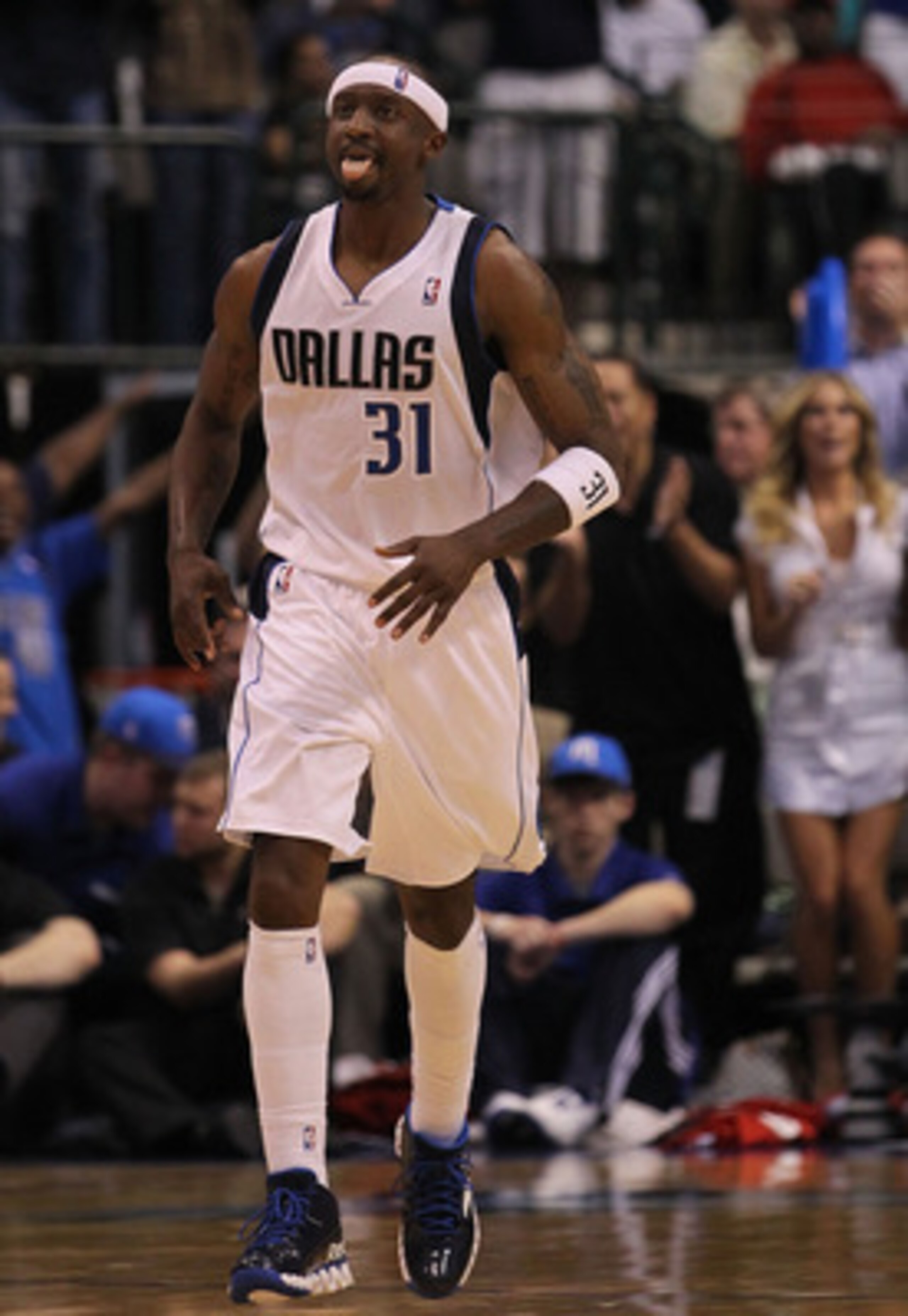 DALLAS, TX - APRIL 25:  Guard Jason Terry #31 of the Dallas Mavericks reacts after a three-point shot against the Portland Trail Blazers in Game Five of the Western Conference Quarterfinals during the 2011 NBA Playoffs on April 25, 2011 at American Airlin