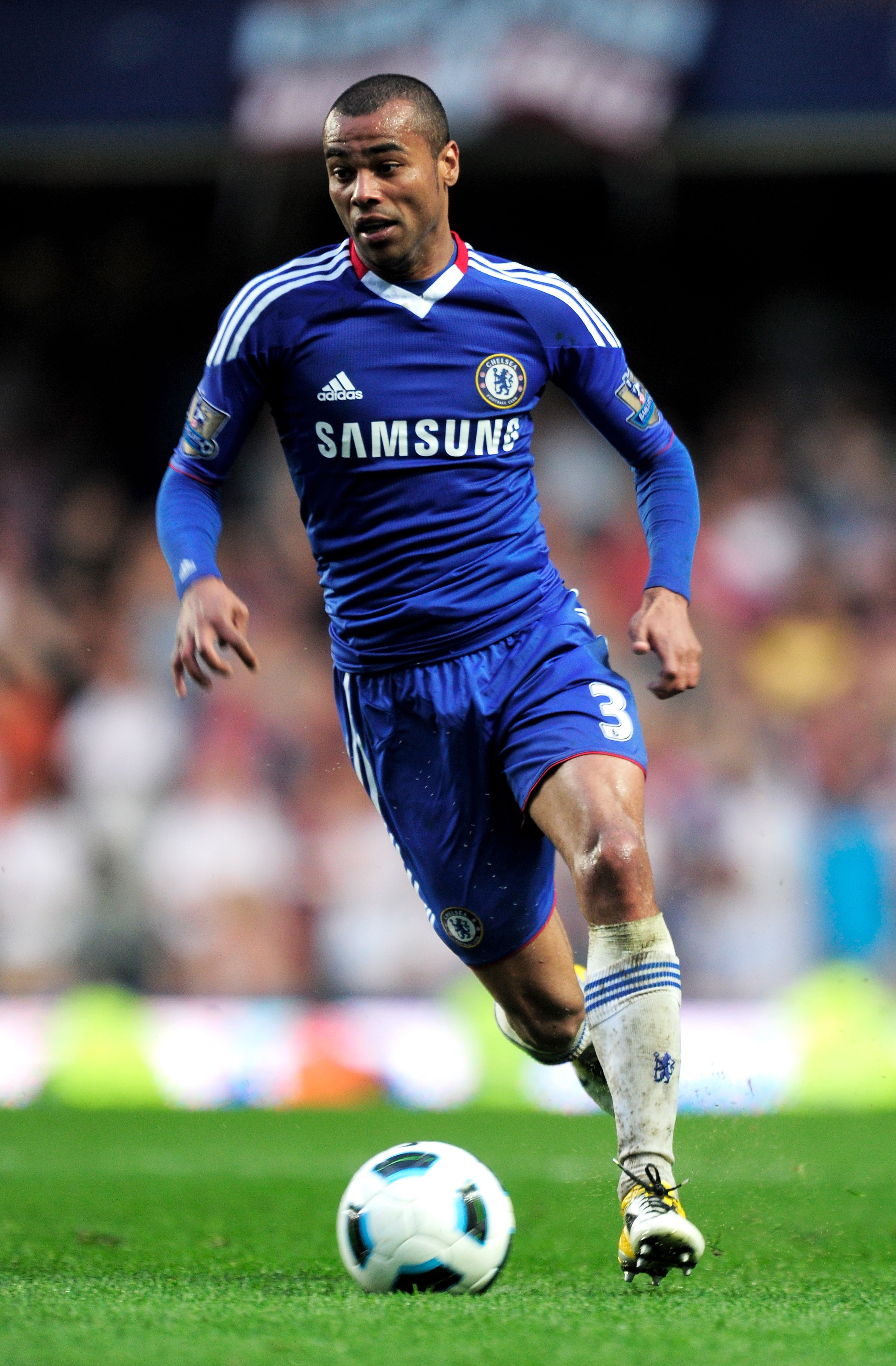 LONDON, ENGLAND - APRIL 23:  Ashley Cole of Chelsea runs with the ball during the Barclays Premier League match between Chelsea and West Ham United at Stamford Bridge on April 23, 2011 in London, England.  (Photo by Jamie McDonald/Getty Images)