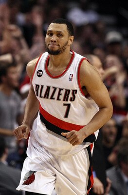 PORTLAND, OR - APRIL 23:  Brandon Roy #7 of the Portland Trail Blazers runs down court after making a shot to overcome a 23 point deficit to defeat the Dallas Mavericks 84-82 in Game Four of the Western Conference Quarterfinals in the 2011 NBA Playoffs on
