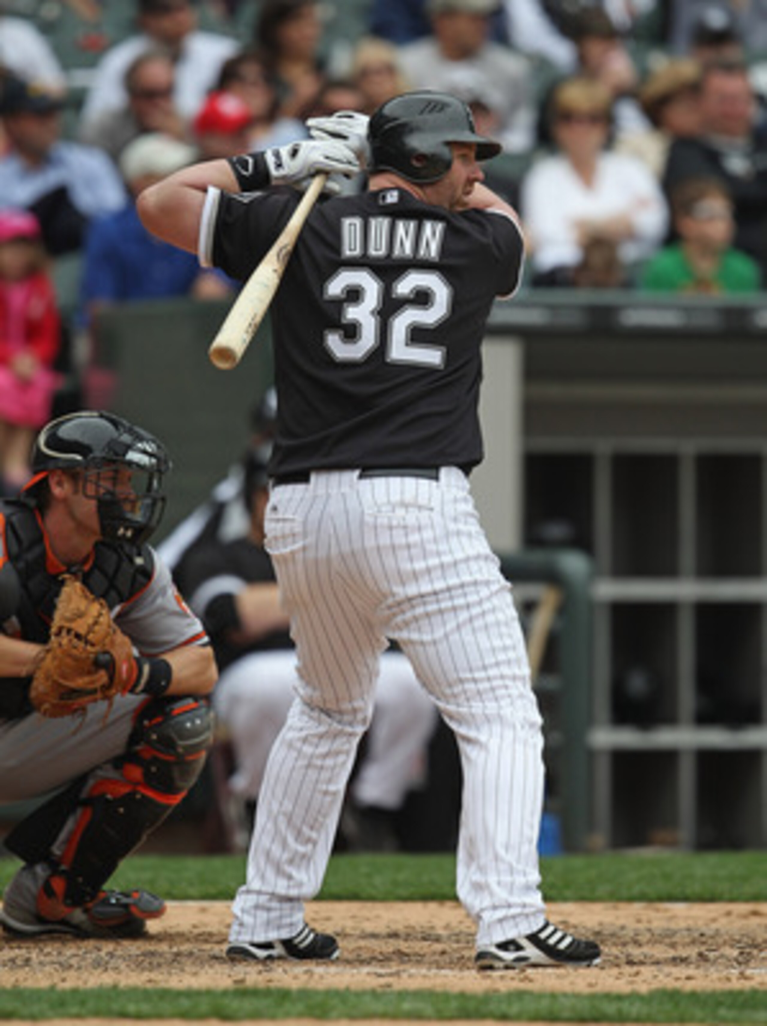 CHICAGO, IL - MAY 01: Adam Dunn #32 of the Chicago White Sox prepares to bat against the Baltimore Orioles at U.S. Cellular Field on May 1, 2011 in Chicago, Illinois. The Orioles defeated the White Sox 6-4. (Photo by Jonathan Daniel/Getty Images)