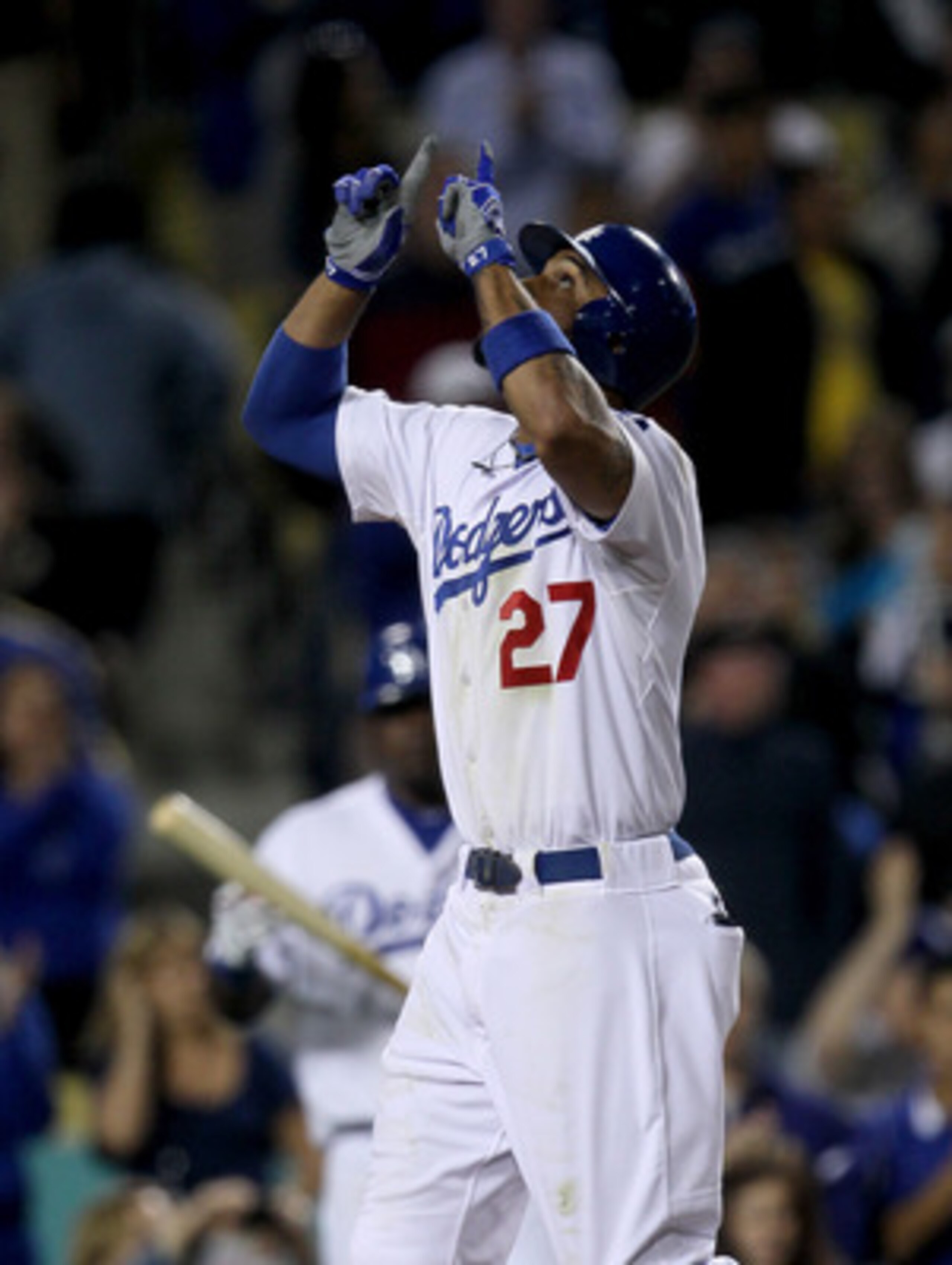 LOS ANGELES - APRIL 29:   Matt Kemp #27 of the Los Angeles Dodgers celebrates as he crosses the plate on his solo home run in the seventh inning against the San Diego Padres on April 29, 2011 at Dodger Stadium in Los Angeles, California.  (Photo by Stephe