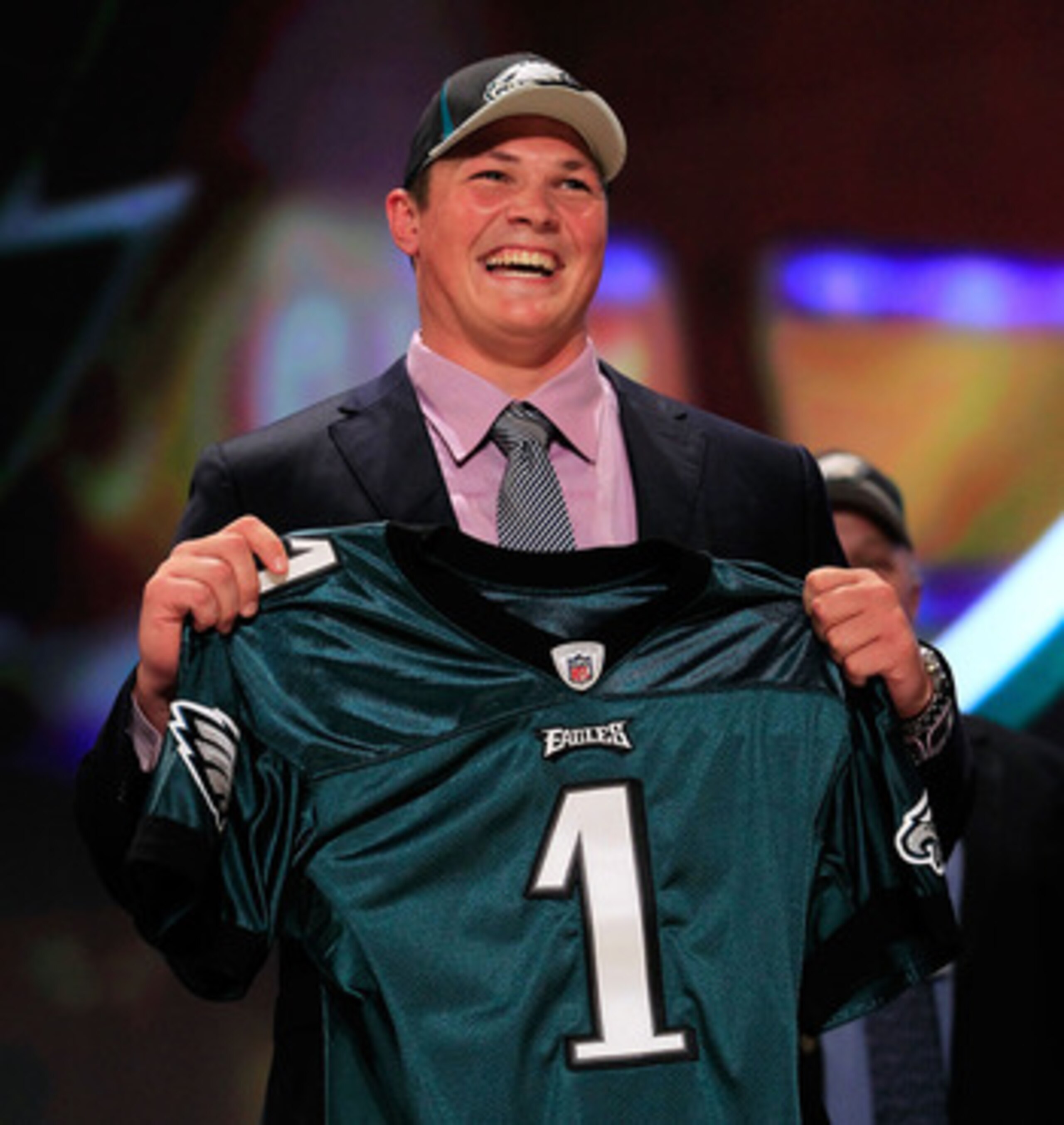NEW YORK, NY - APRIL 28:  Danny Watkins, #22 overall pick by the Philadelphia Eagles, holds up a jersey on stage during the 2011 NFL Draft at Radio City Music Hall on April 28, 2011 in New York City.  (Photo by Chris Trotman/Getty Images)