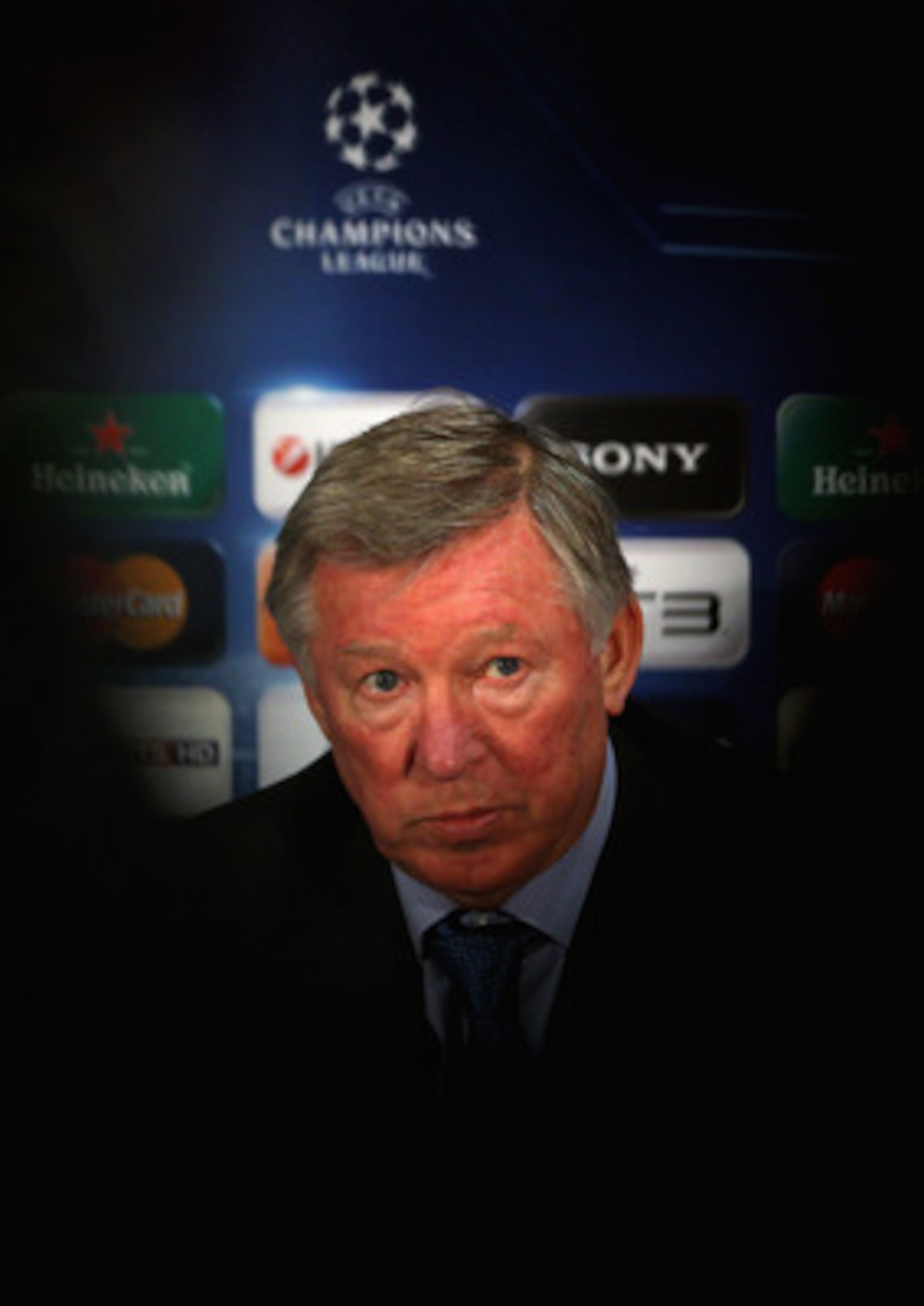 MANCHESTER, ENGLAND - APRIL 11: Sir Alex Ferguson the manager of Manchester United faces the media during a press conference ahead of their UEFA Champions League quarter final second leg match against Chelsea at the Old Trafford on April 11, 2011 in Manc MANCHESTER, ENGLAND - APRIL 11: Sir Alex Ferguson the manager of Manchester United faces the media during a press conference ahead of their UEFA Champions League quarter final second leg match against Chelsea at the Old Trafford on April 11, 2011 in Manc