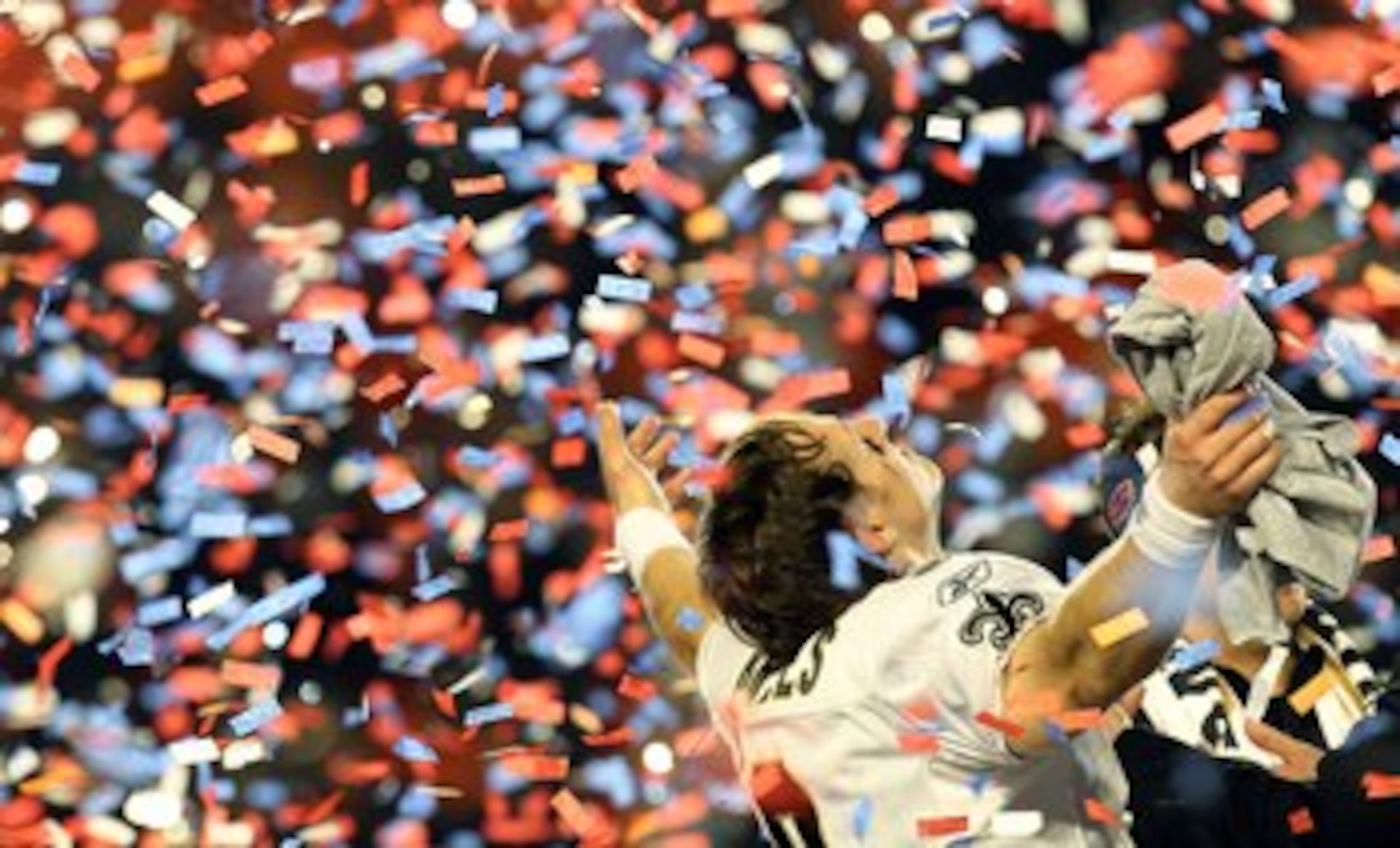 MIAMI GARDENS, FL - FEBRUARY 07:  Quarterback Drew Brees #9 of the New Orleans Saints celebrates after his team defeated the Indianapolis Colts during Super Bowl XLIV on February 7, 2010 at Sun Life Stadium in Miami Gardens, Florida.  (Photo by Ronald Mar