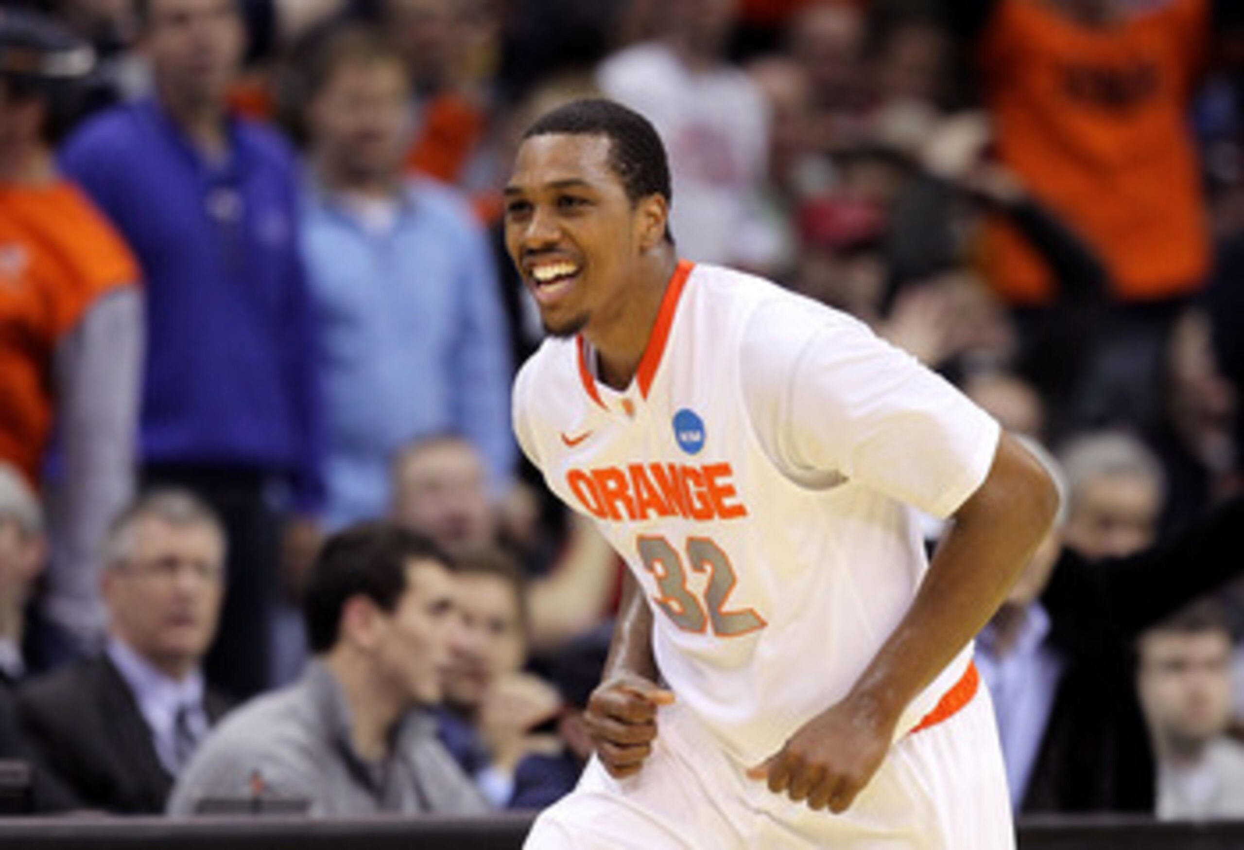 CLEVELAND, OH - MARCH 18: Kris Joseph #32 of the Syracuse Orange reacts after a play against the Indiana State Sycamores during the second round of the 2011 NCAA men's basketball tournament at Quicken Loans Arena on March 18, 2011 in Cleveland, Ohio.  (Ph