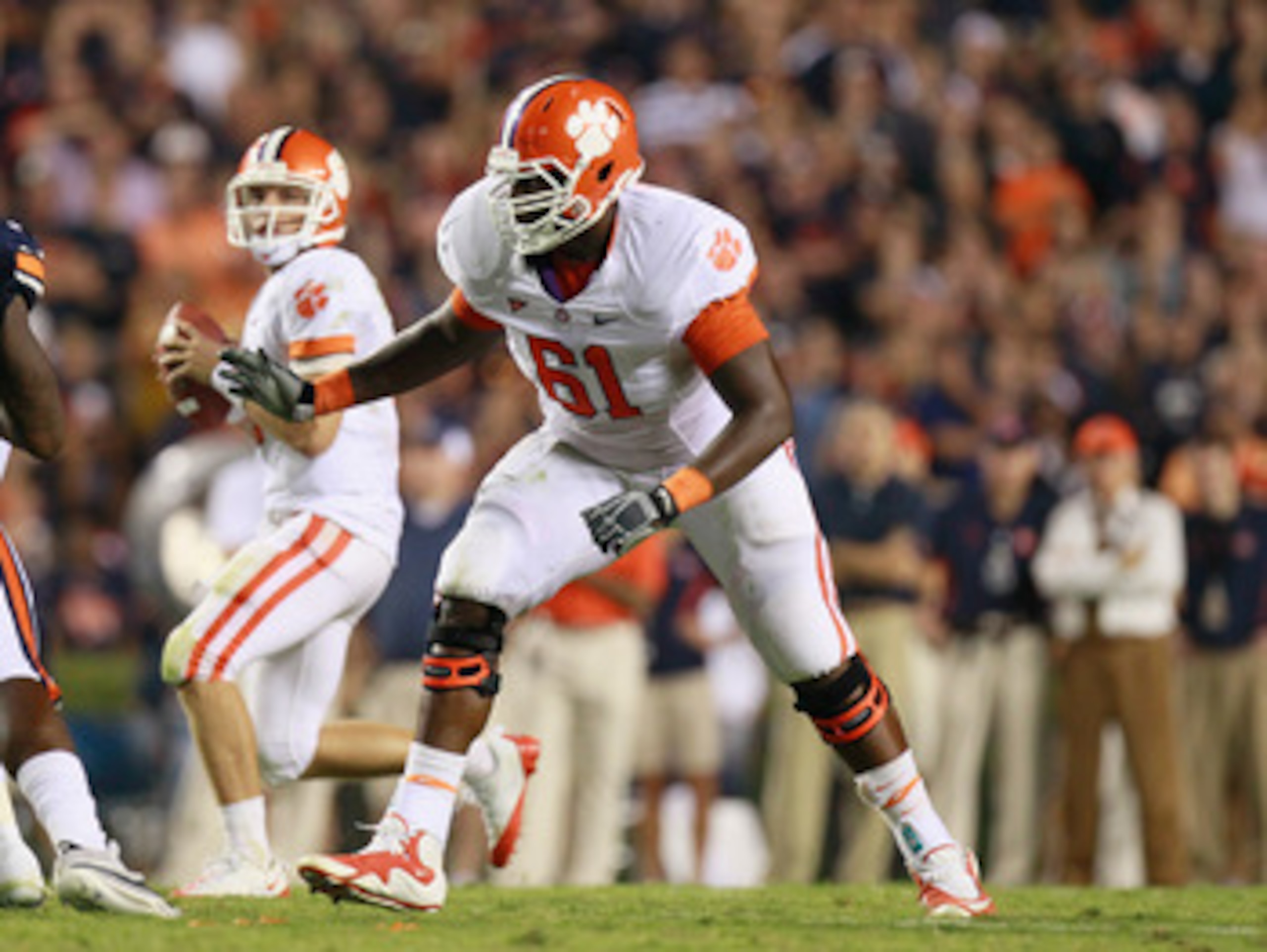 AUBURN, AL - SEPTEMBER 18:  Chris Hairston #61 of the Clemson Tigers against the Auburn Tigers at Jordan-Hare Stadium on September 18, 2010 in Auburn, Alabama.  (Photo by Kevin C. Cox/Getty Images)