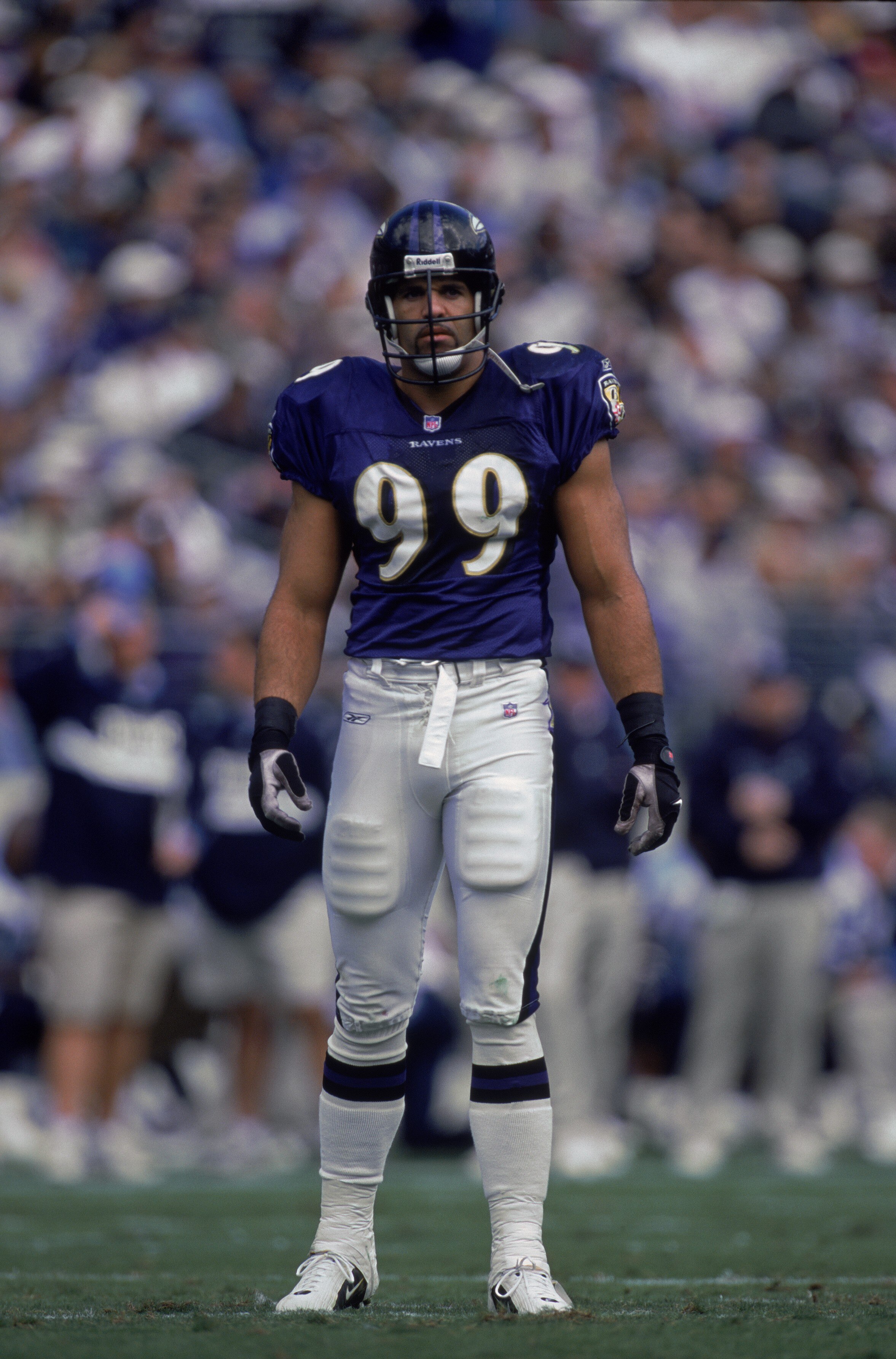 7 Oct 2001:  Michael McCrary #99 of the Baltimore Ravens looks on during the game against the Tennessee Titans at the PSINET Stadium in Baltimore, Maryland. The Ravens defeated the Titans 26-7.Mandatory Credit: Doug Pensinger  /Allsport