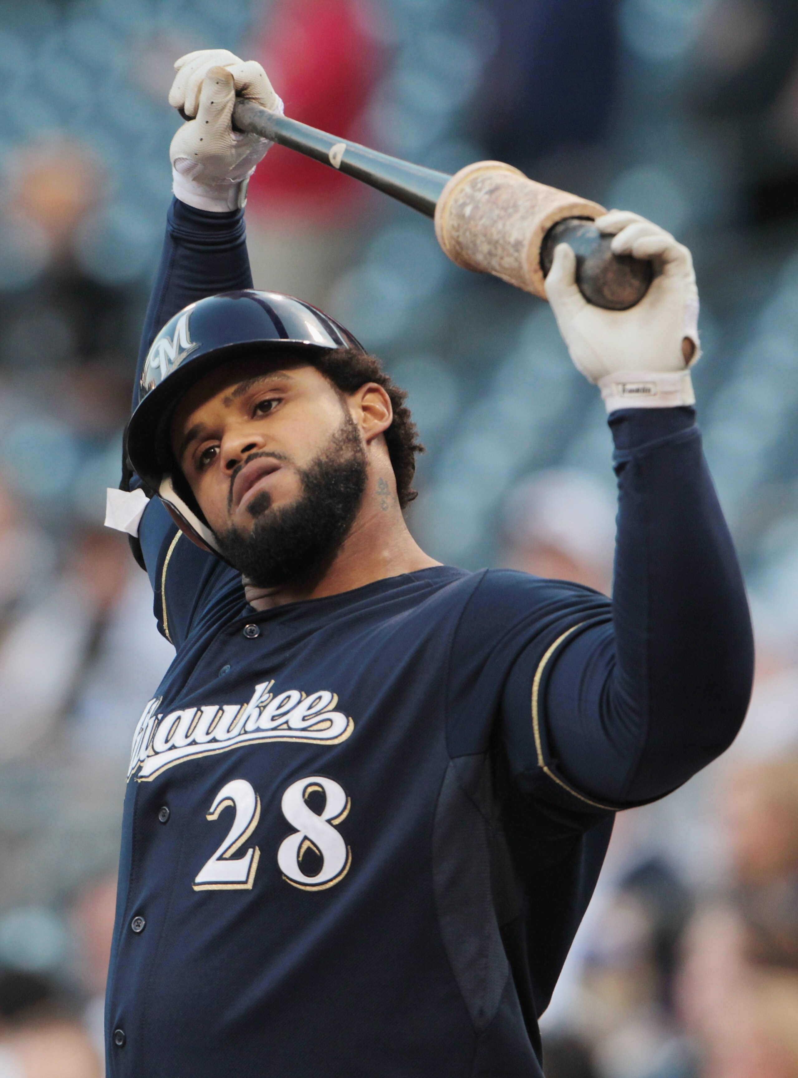 PITTSBURGH, PA - APRIL 14:  Prince Fielder #28 of the Milwaukee Brewers waits in the ondeck circle during their game against the Pittsburgh Pirates at PNC Park on April 14, 2011 in Pittsburgh, Pennsylvania.  (Photo by Scott Halleran/Getty Images)