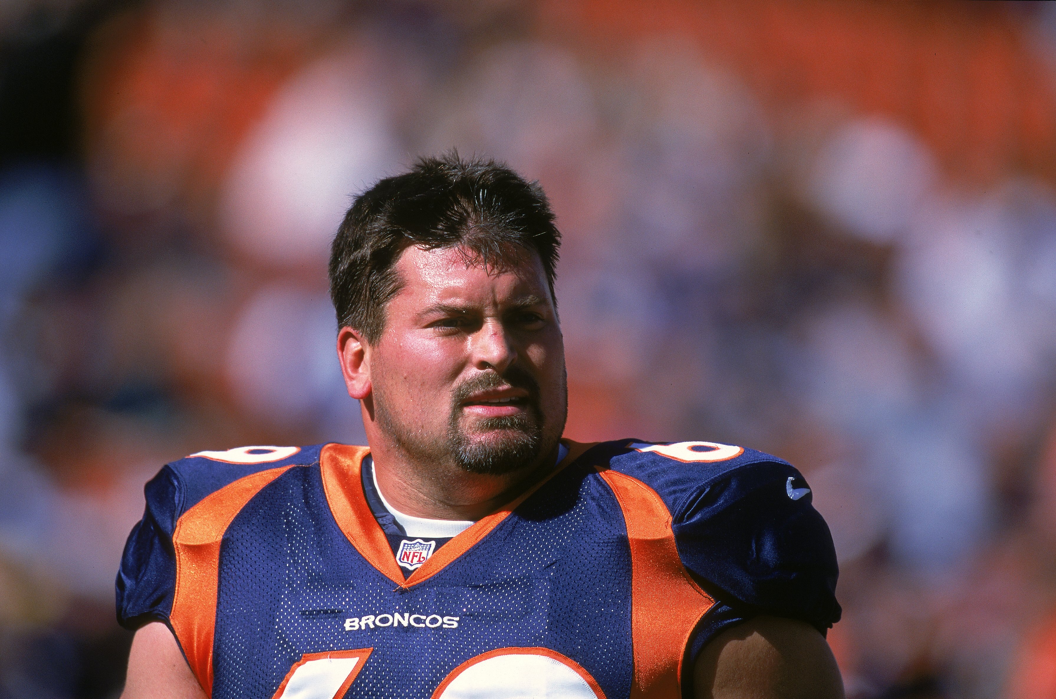 15 Oct 2000: Mark Schlereth #69 of the Denver Broncos looks on the field during the game against the Cleveland Browns at the Mile High Stadium in Denver, Colorado. The Broncos defeated the Browns 44-10.Mandatory Credit: Brian Bahr  /Allsport