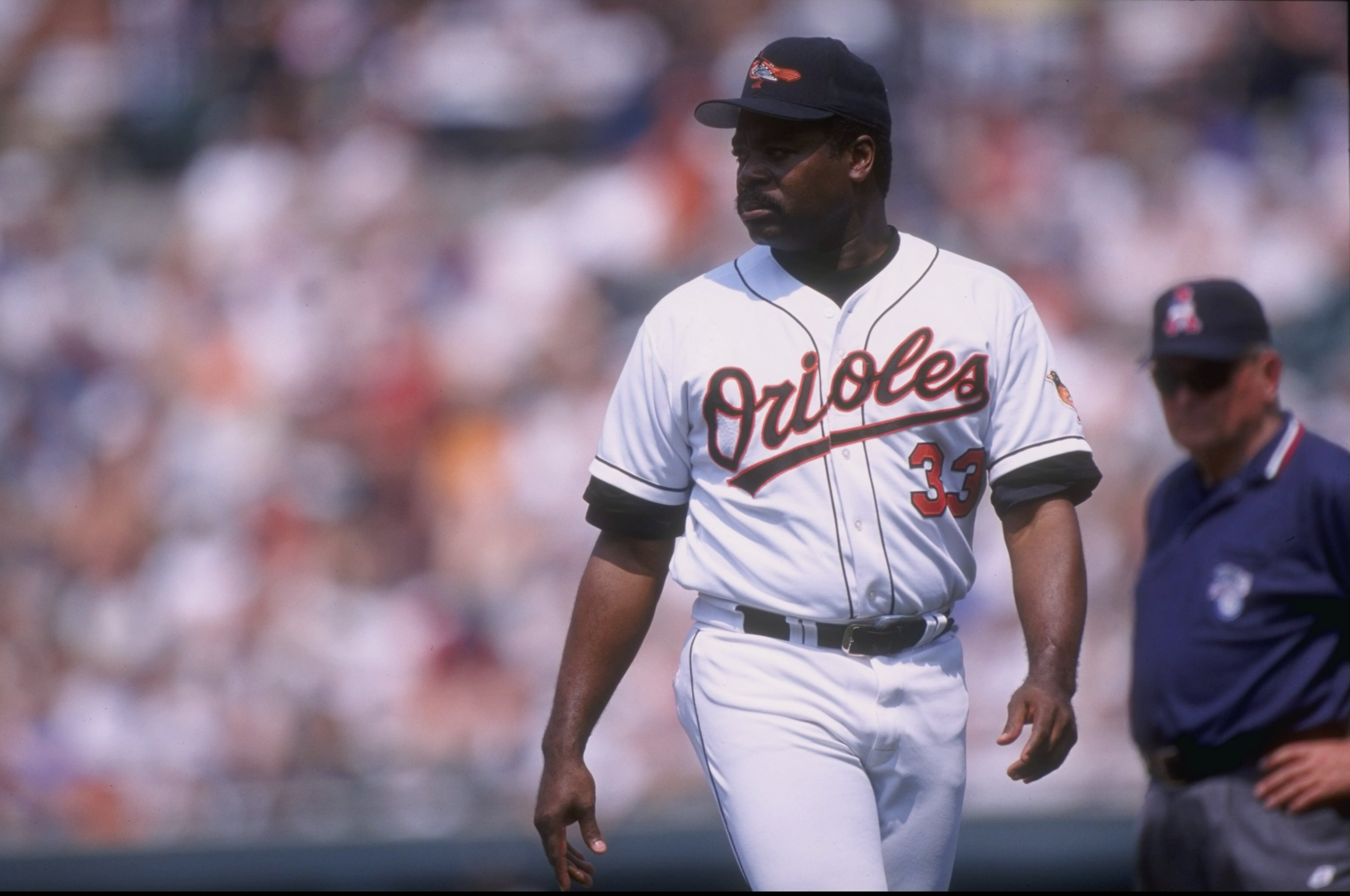 17 May 1998:  Coach Eddie Murray of the Baltimore Orioles in action during a game against the Tampa Bay Devil Rays at Camden Yards in Baltimore, Maryland.  The Devil Rays won the game, 3-0. Mandatory Credit: Doug Pensinger  /Allsport