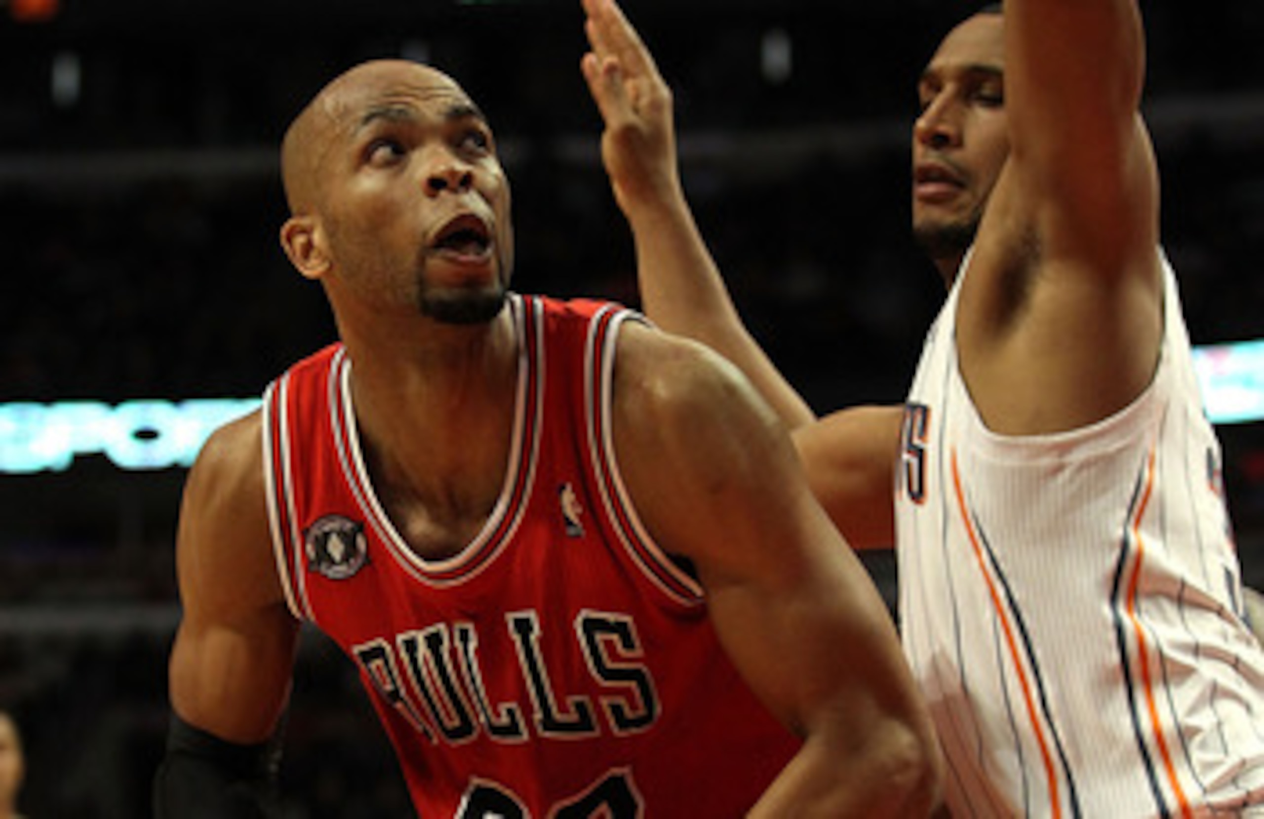 CHICAGO, IL - FEBRUARY 15: Taj Gibson #22 of the Chicago Bulls puts up a shot against Boris Diaw #32 of the Charlotte Bobcats at the United Center on February 15, 2011 in Chicago, Illinois. The Bulls defeated the Bobcats 106-94. NOTE TO USER: User express