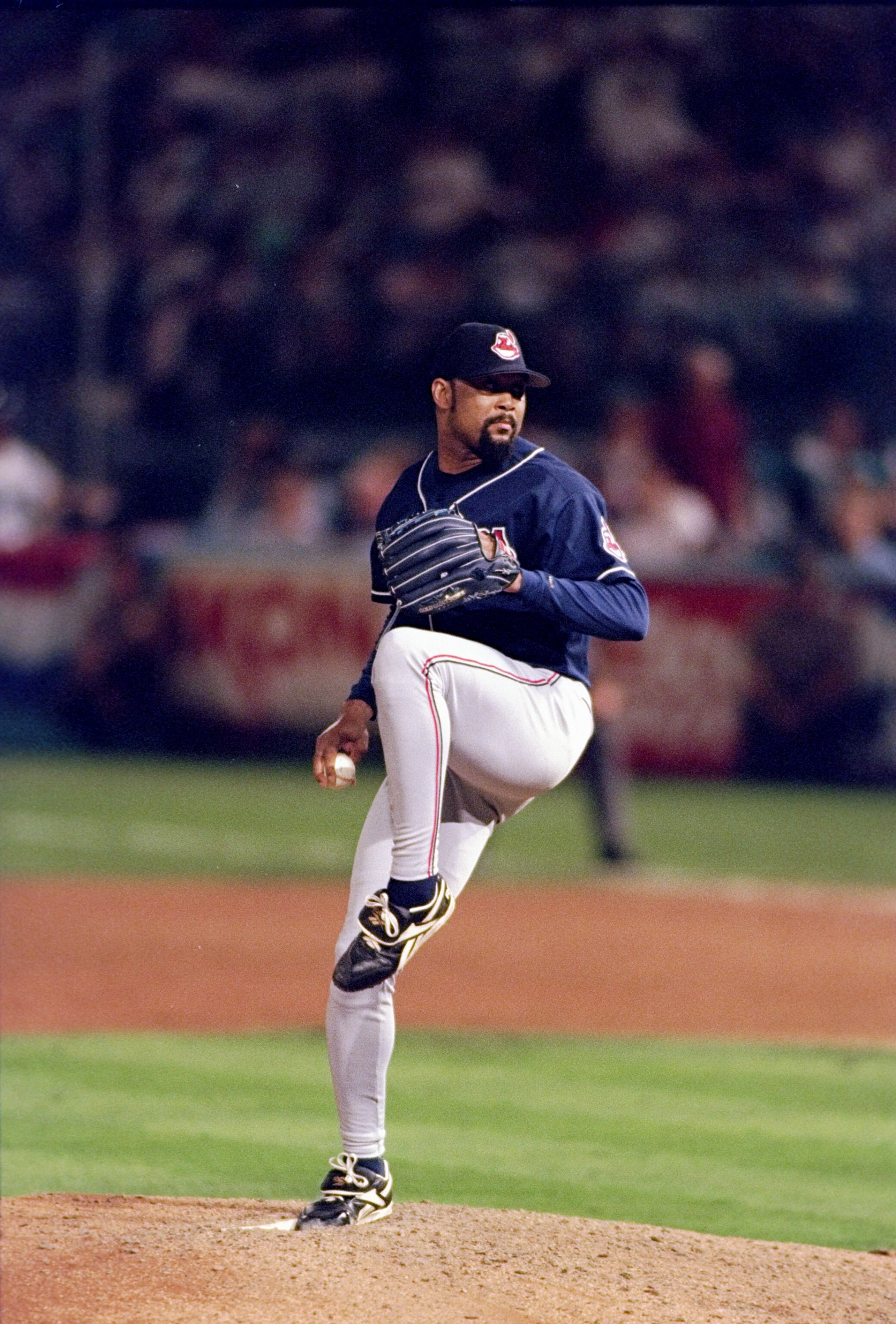 25 Oct 1997:  Pitcher Jose Mesa of the Cleveland Indians prepares to throw the ball during the sixth game of the World Series against the Florida Marlins at Pro Player Stadium in Miami, Florida.  The Indians won the game 4-1. Mandatory Credit: Jed Jacobso