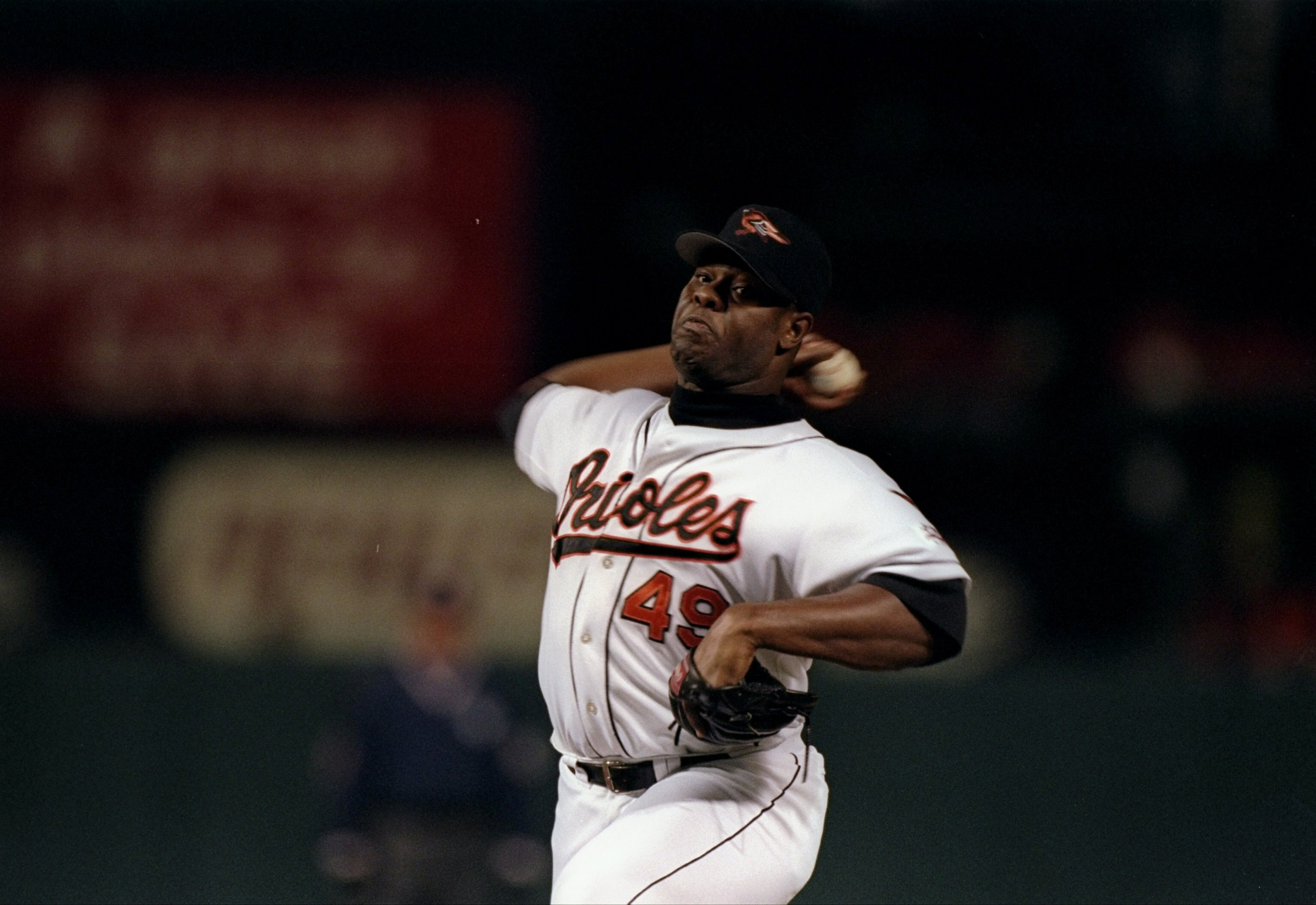 15 Oct 1997: Pitcher Armando Benitez of the Baltimore Orioles throws a pitch during game six of the American League Championship against the Cleveland Indians at Camden Yards in Baltimore, Orioles. The Indians won the game 1-0.