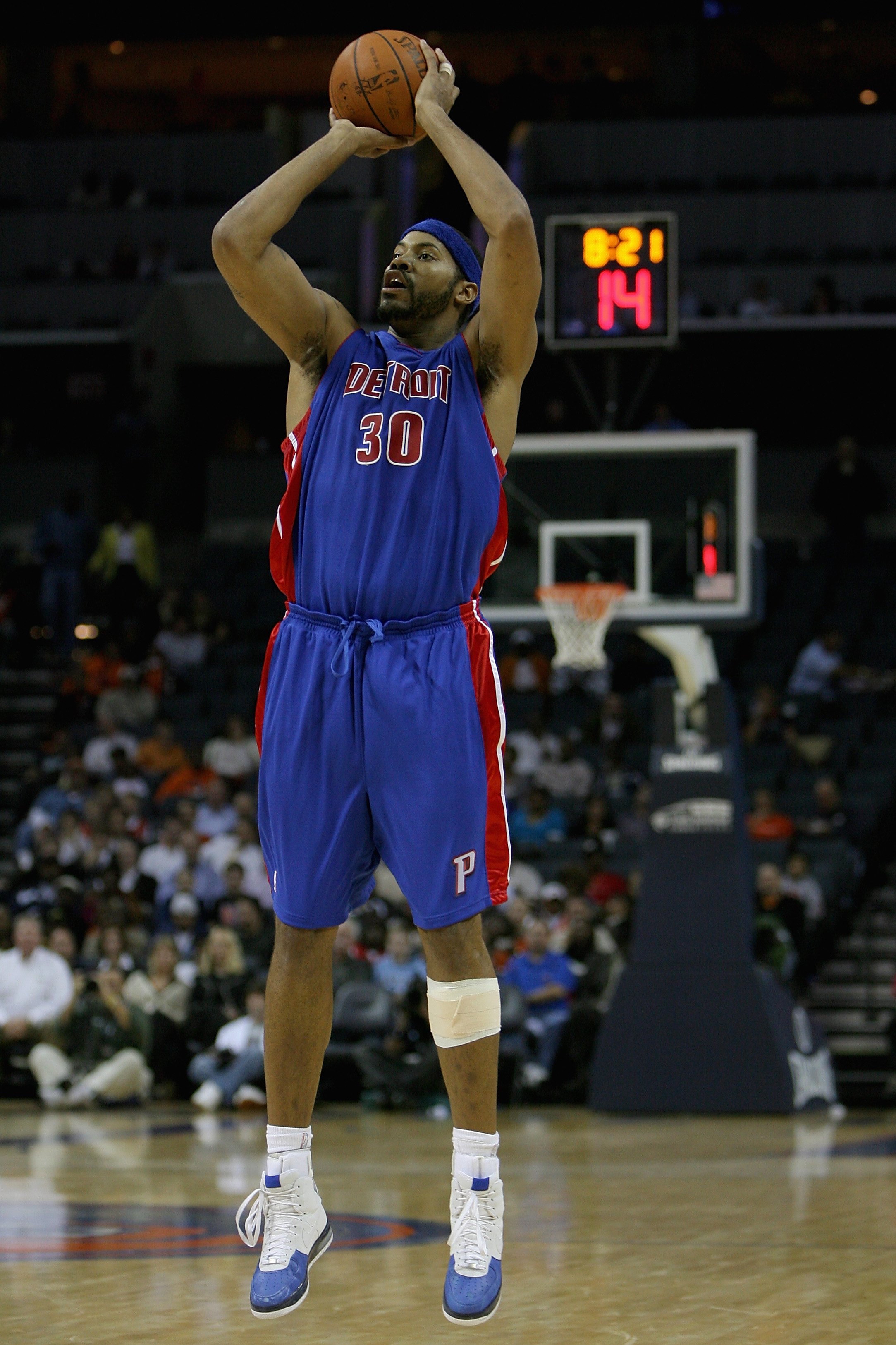 CHARLOTTE, NC - NOVEMBER 3:  Rasheed Wallace #30 of the Detroit Pistons puts a shot up during the game against the Charlotte Bobcats on November 3, 2008 at Time Warner Cable Arena in Charlotte, North Carolina.  The Pistons won 101-83.  NOTE TO USER: User