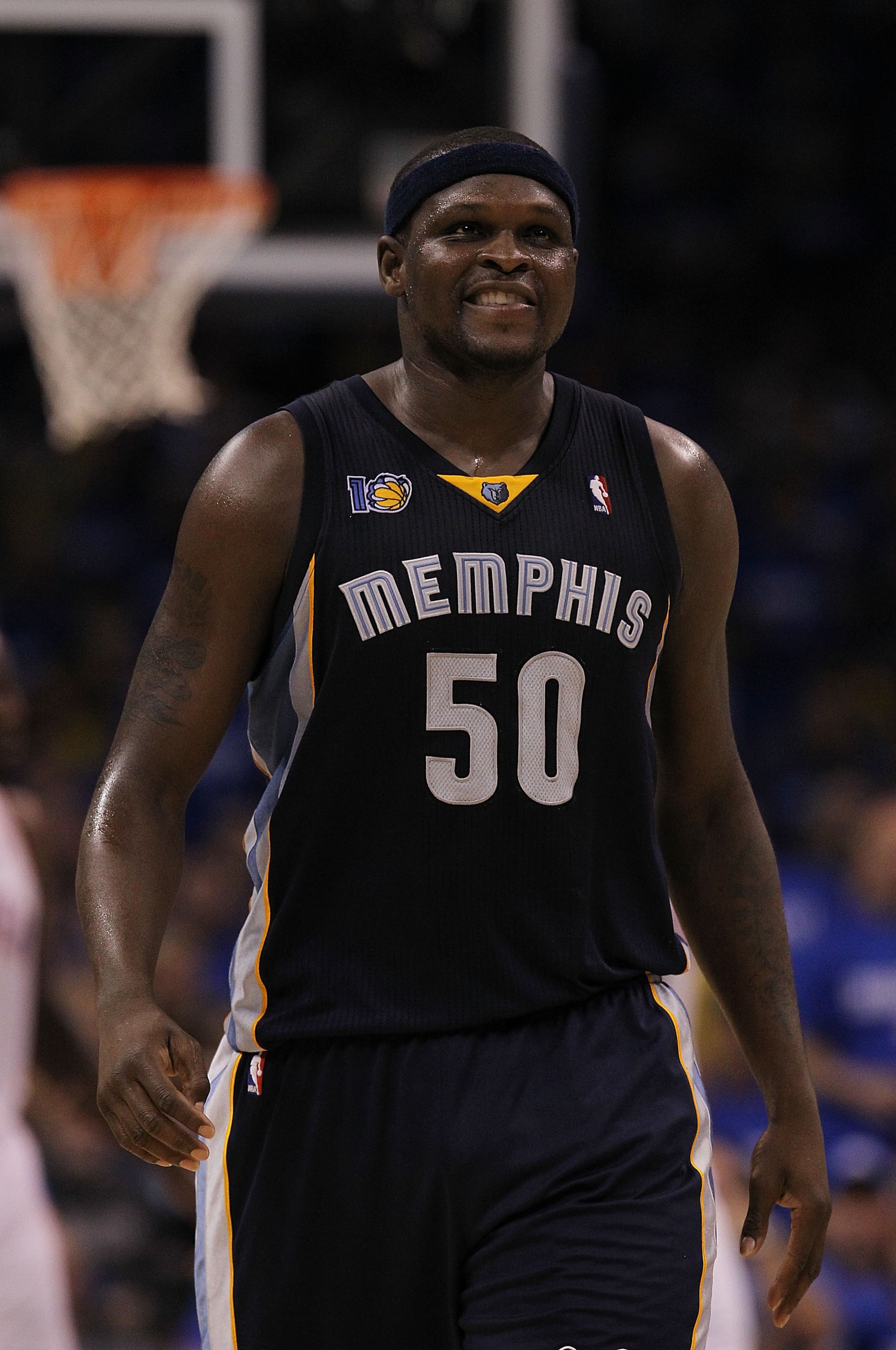 OKLAHOMA CITY, OK - MAY 01:  Forward Zach Randolph #50 of the Memphis Grizzlies reacts against the Oklahoma City Thunder in Game One of the Western Conference Semifinals in the 2011 NBA Playoffs on May 1, 2011 at Oklahoma City Arena in Oklahoma City, Okla