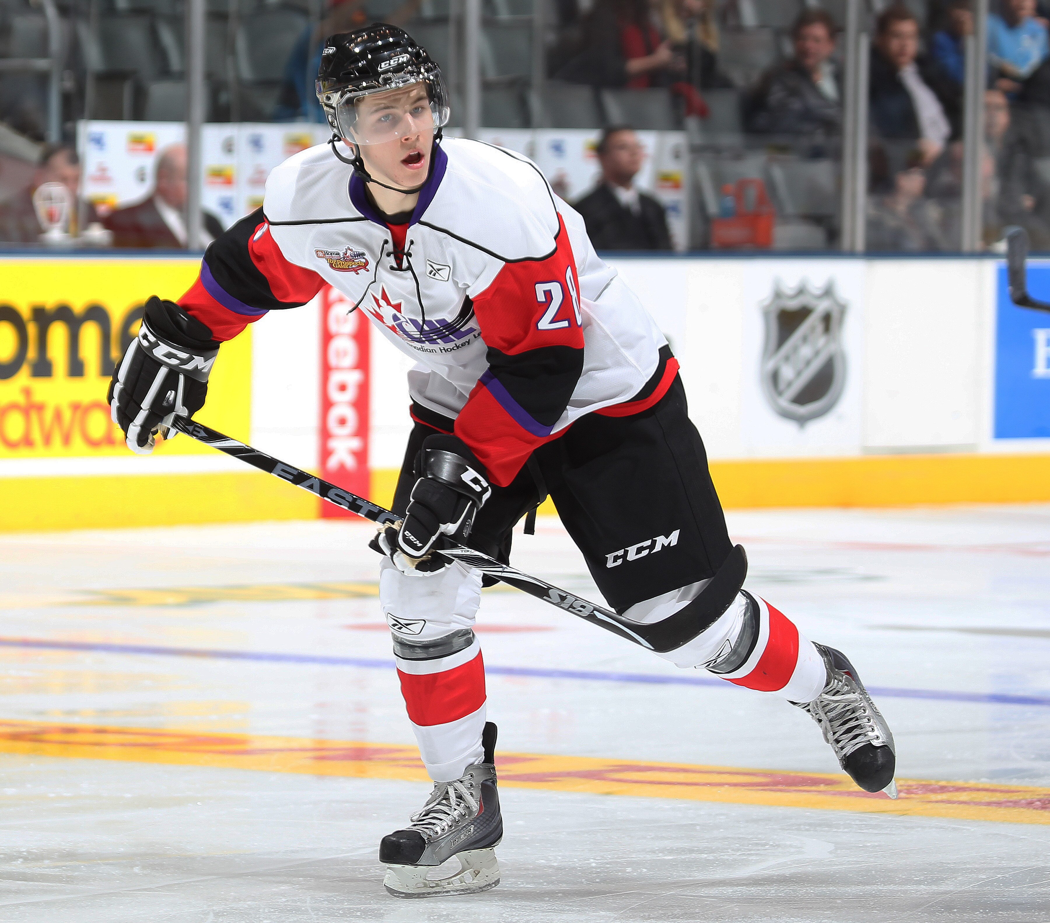 TORONTO, CAN - JANUARY 19:  Nathan Beaulieu #28 of Team Orr skates against Team Cherry in the 2011 Home Hardware Top Prospects game on January 19, 2011 at the Air Canada Centre in Toronto, Canada. Team Orr defeated Team Cherry 7-1. (Photo by Claus Anderse