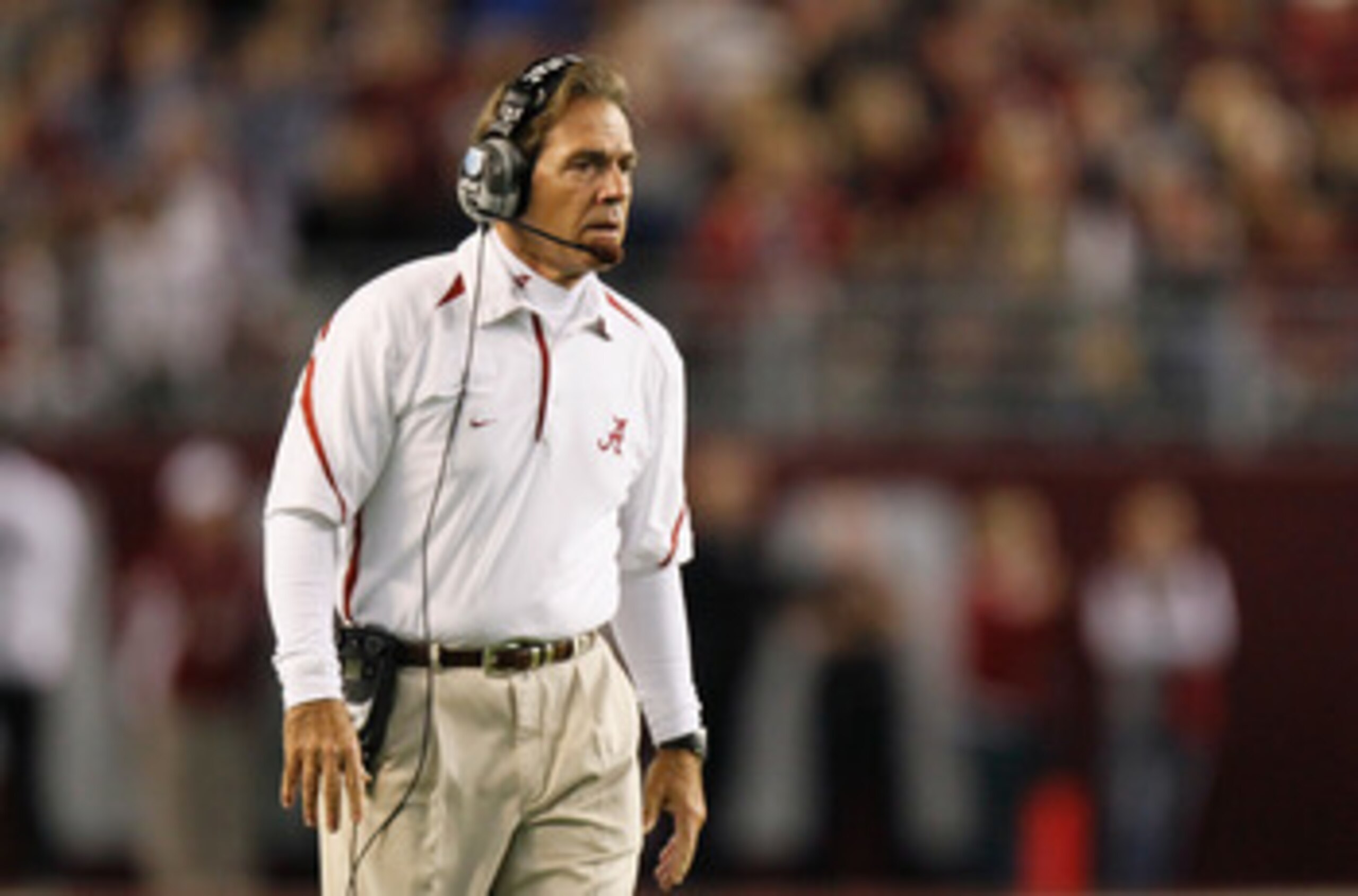 TUSCALOOSA, AL - OCTOBER 16:  Head coach Nick Saban of the Alabama Crimson Tide against the Ole Miss Rebels at Bryant-Denny Stadium on October 16, 2010 in Tuscaloosa, Alabama.  (Photo by Kevin C. Cox/Getty Images)