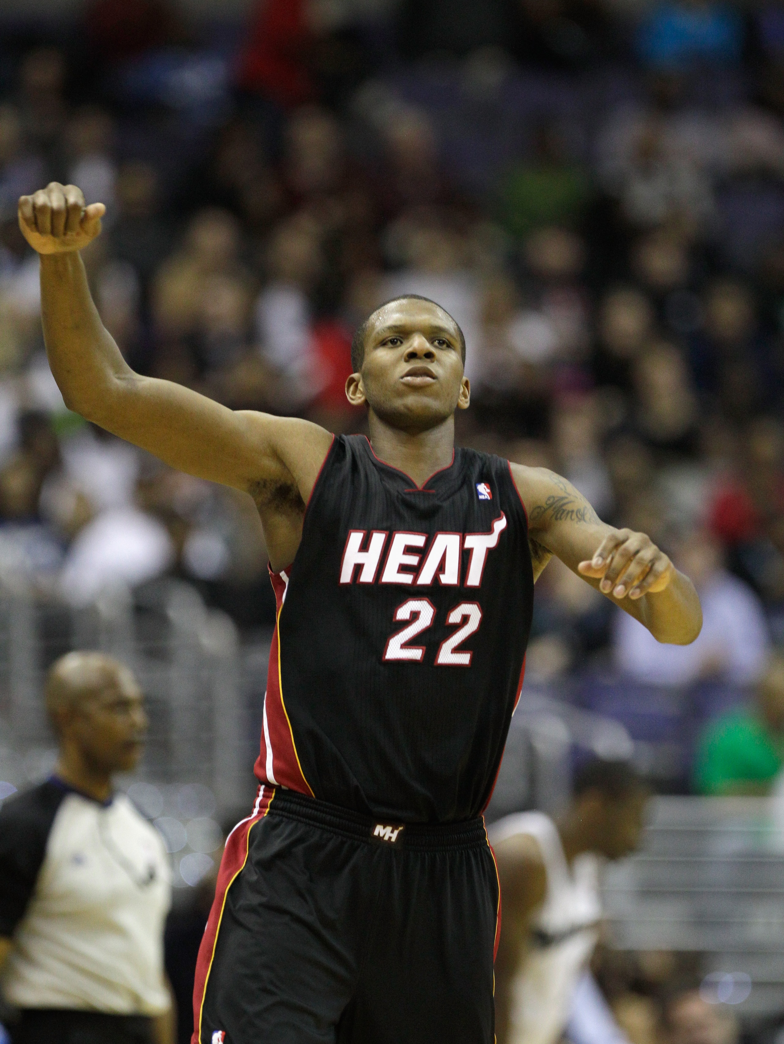 WASHINGTON, DC - MARCH 30:  James Jones #22 of the Miami Heat celebrates after making a shot against the Washington Wizards at the Verizon Center on March 30, 2011 in Washington, DC. NOTE TO USER: User expressly acknowledges and agrees that, by downloadin