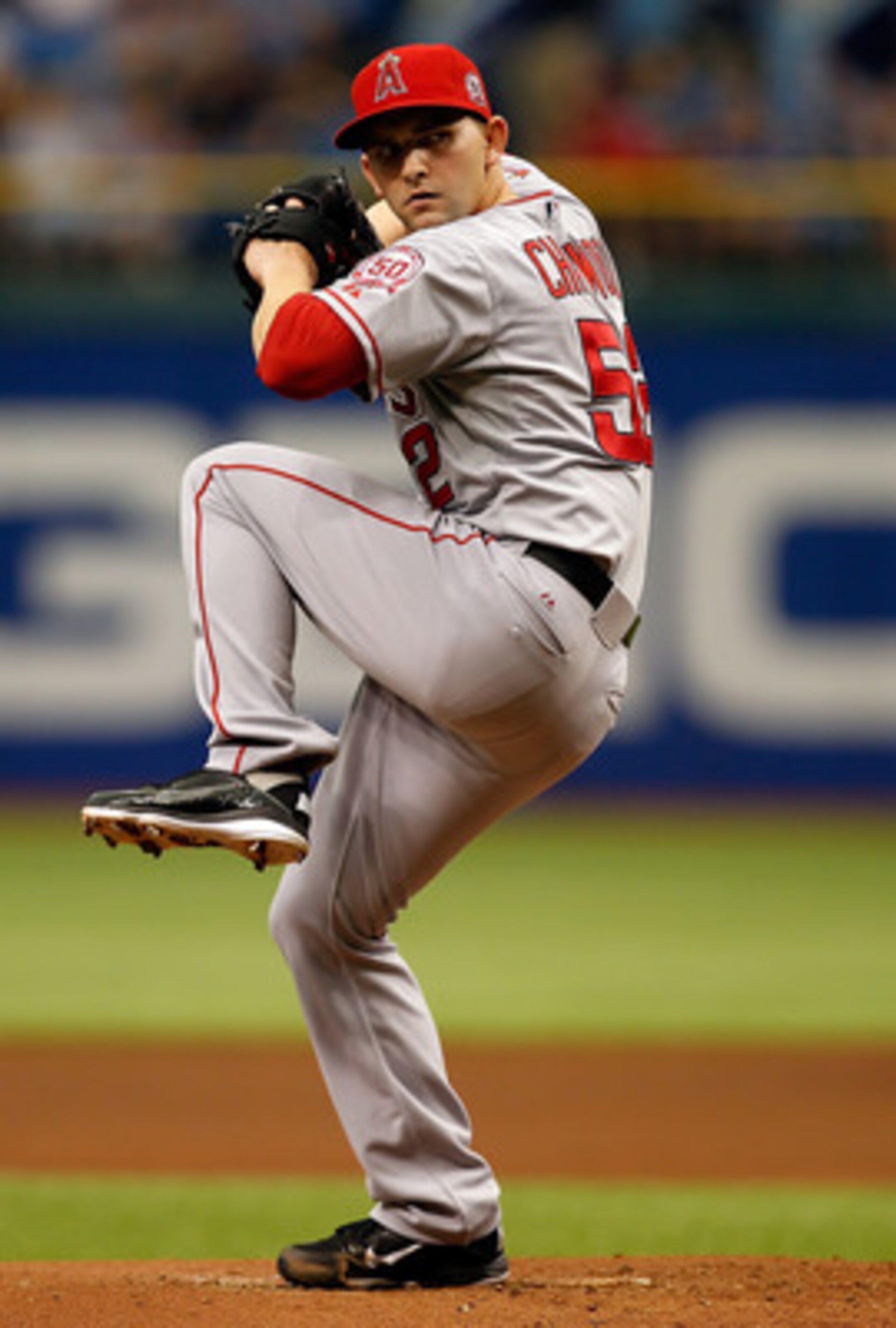 ST PETERSBURG, FL - MAY 01:  :  Pitcher Tyler Chatwood #52 of the Los Angeles Angels of Anaheim pitches against the Tampa Bay Rays during the game at Tropicana Field on May 1, 2011 in St. Petersburg, Florida.  (Photo by J. Meric/Getty Images)