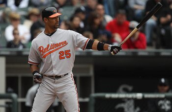 CHICAGO, IL - MAY 01: Derrick Lee #25 of the Baltimore Orioles prepares to bat against the Chicago Whiute Sox at U.S. Cellular Field on May 1, 2011 in Chicago, Illinois. The Orioles defeated the White Sox 6-4. (Photo by Jonathan Daniel/Getty Images)