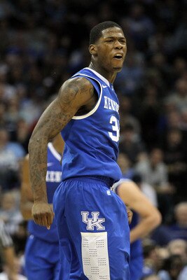 HOUSTON, TX - APRIL 02:  Jeremy Lamb #3 of the Connecticut Huskies goes to the hoop against Terrence Jones #3 of the Kentucky Wildcats during the National Semifinal game of the 2011 NCAA Division I Men's Basketball Championship at Reliant Stadium on April