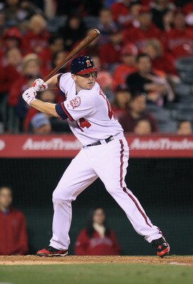 ANAHEIM, CA - APRIL 08:  Mark Trumbo #44 of the Los Angeles Angels of Anaheim bats against the Toronto Blue Jays at Angel Stadium of Anaheim on April 8, 2011 in Anaheim, California.  (Photo by Jeff Gross/Getty Images)
