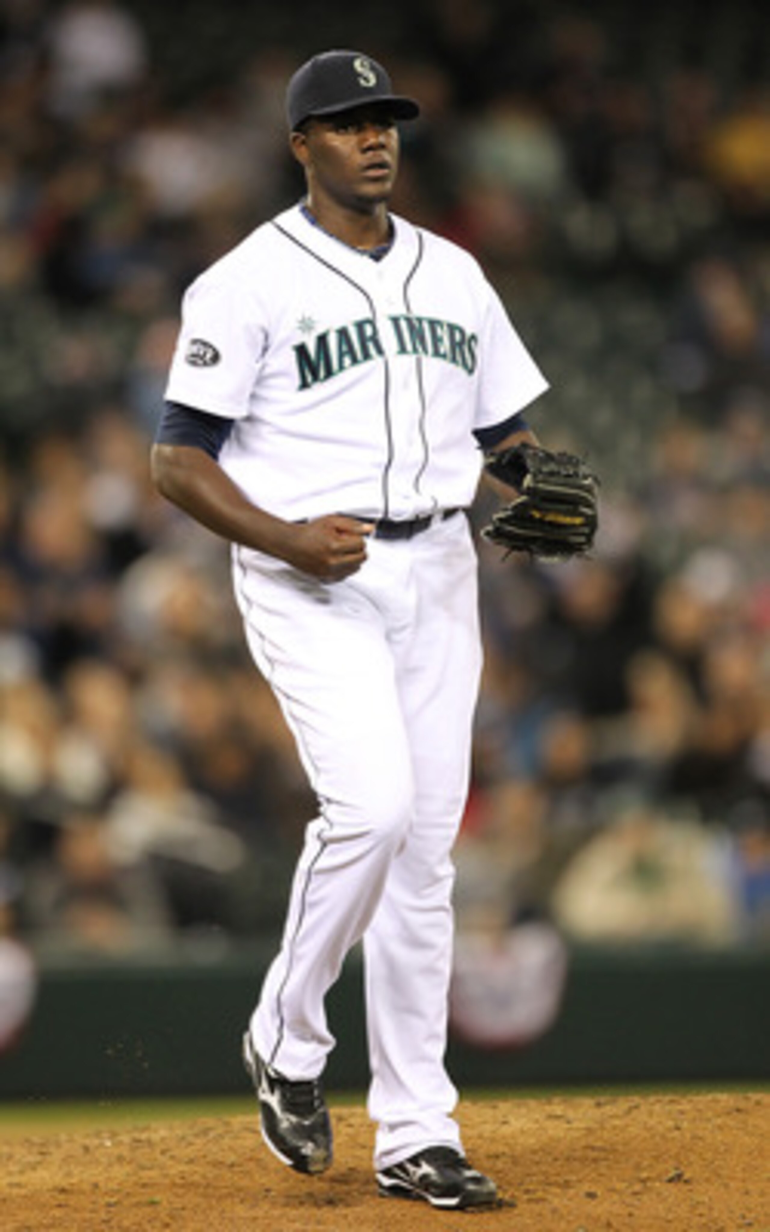 SEATTLE - APRIL 12:  Starting pitcher Michael Pineda #36 of the Seattle Mariners reacts after striking out Travis Snider #45 of the Toronto Blue Jays in the seventh inning at Safeco Field on April 12, 2011 in Seattle, Washington. (Photo by Otto Greule Jr/