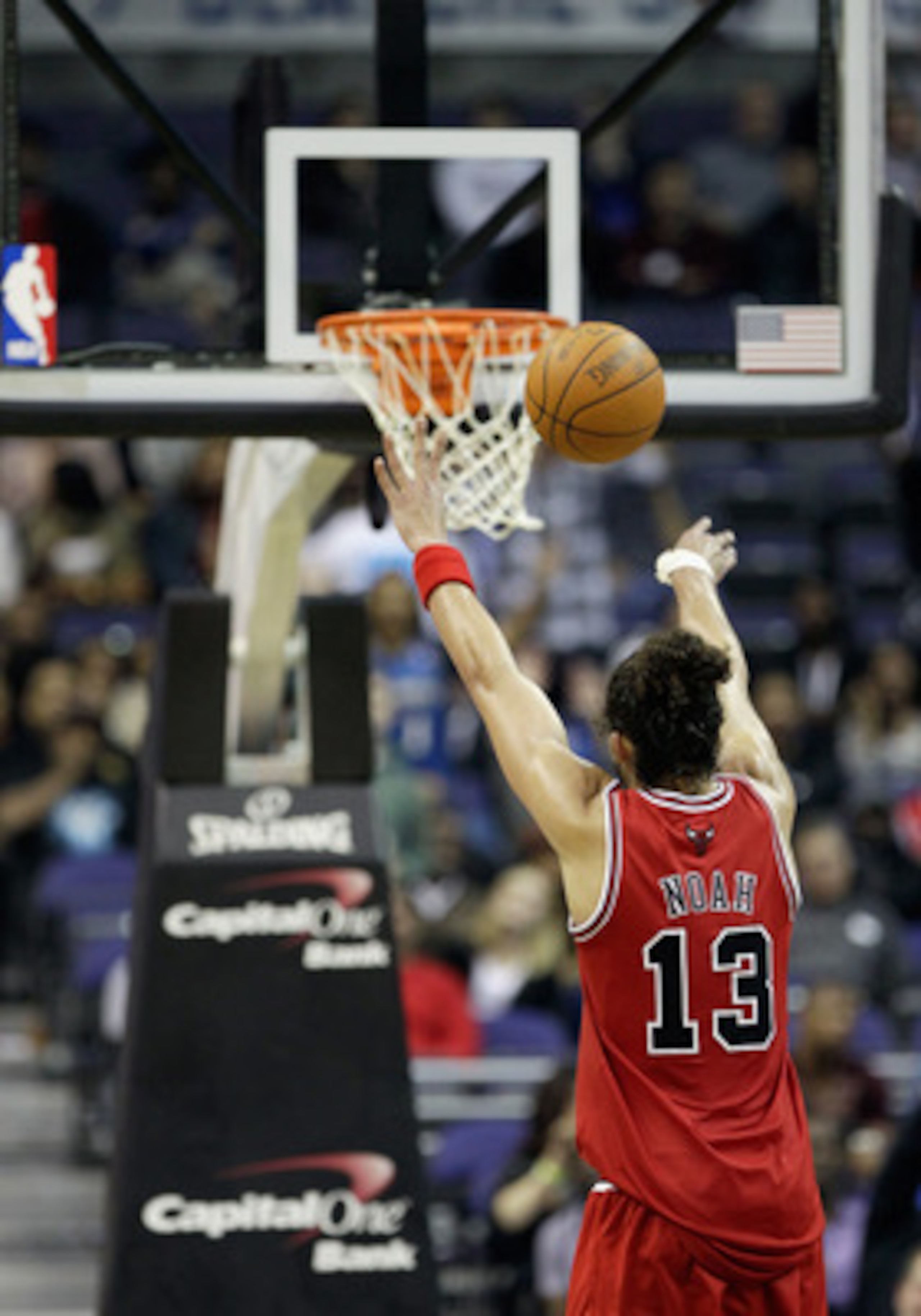 WASHINGTON, DC - FEBRUARY 28: Joakim Noah #13 of the Chicago Bulls shoots a free throw against the Washington Wizards at the Verizon Center in Washington on February 28, 2011 in Washington, DC. NOTE TO USER: User expressly acknowledges and agrees that, by