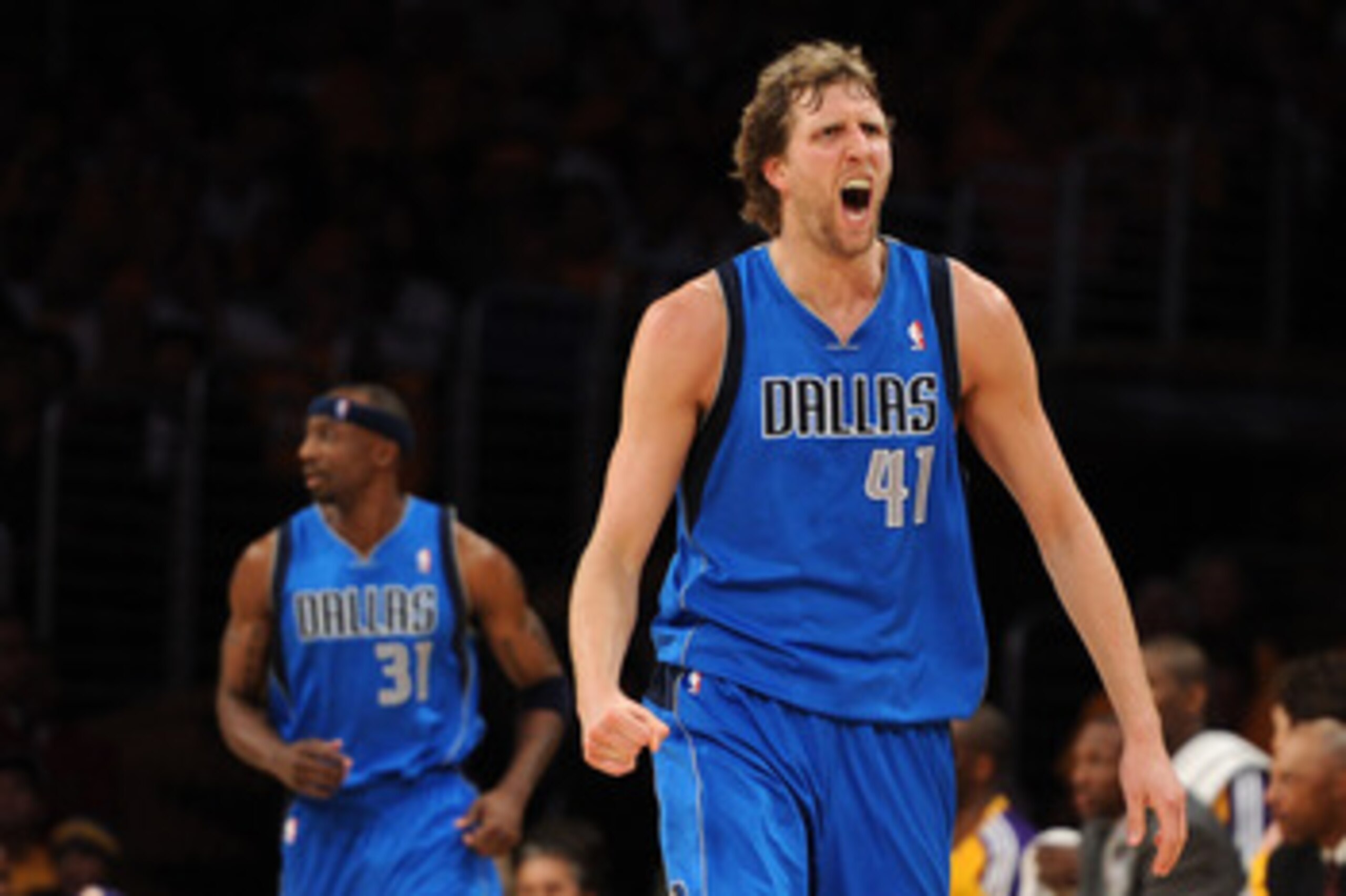 LOS ANGELES, CA - MAY 02:  Dirk Nowitzki #41 of the Dallas Mavericks reacts in the fourth quarter while taking on the Los Angeles Lakers in Game One of the Western Conference Semifinals in the 2011 NBA Playoffs at Staples Center on May 2, 2011 in Los Ange