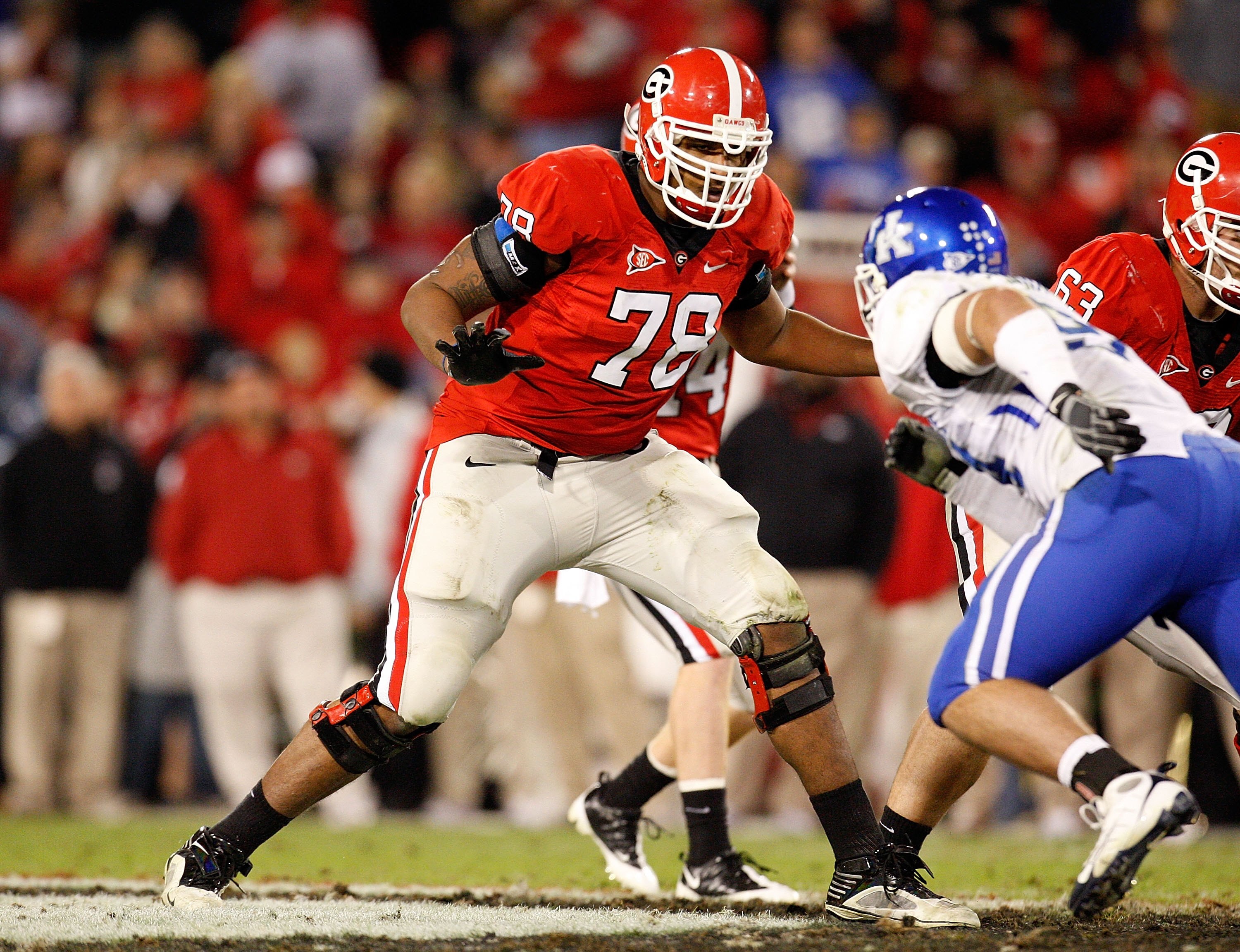 ATHENS, GA - NOVEMBER 21:  Josh Davis #78 of the Georgia Bulldogs against the Kentucky Wildcats at Sanford Stadium on November 21, 2009 in Athens, Georgia.  (Photo by Kevin C. Cox/Getty Images)