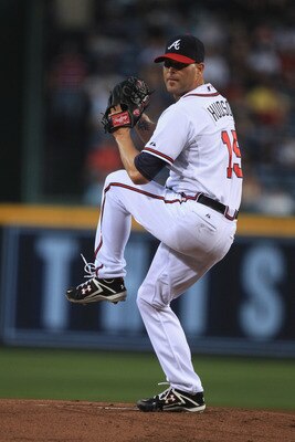 ATLANTA, GA - APRIL 08:  Tim Hudson #15 of the Atlanta Braves during their opening day game against the Philadephia Phillies at Turner Field on April 8, 2011 in Atlanta, Georgia.  (Photo by Streeter Lecka/Getty Images)