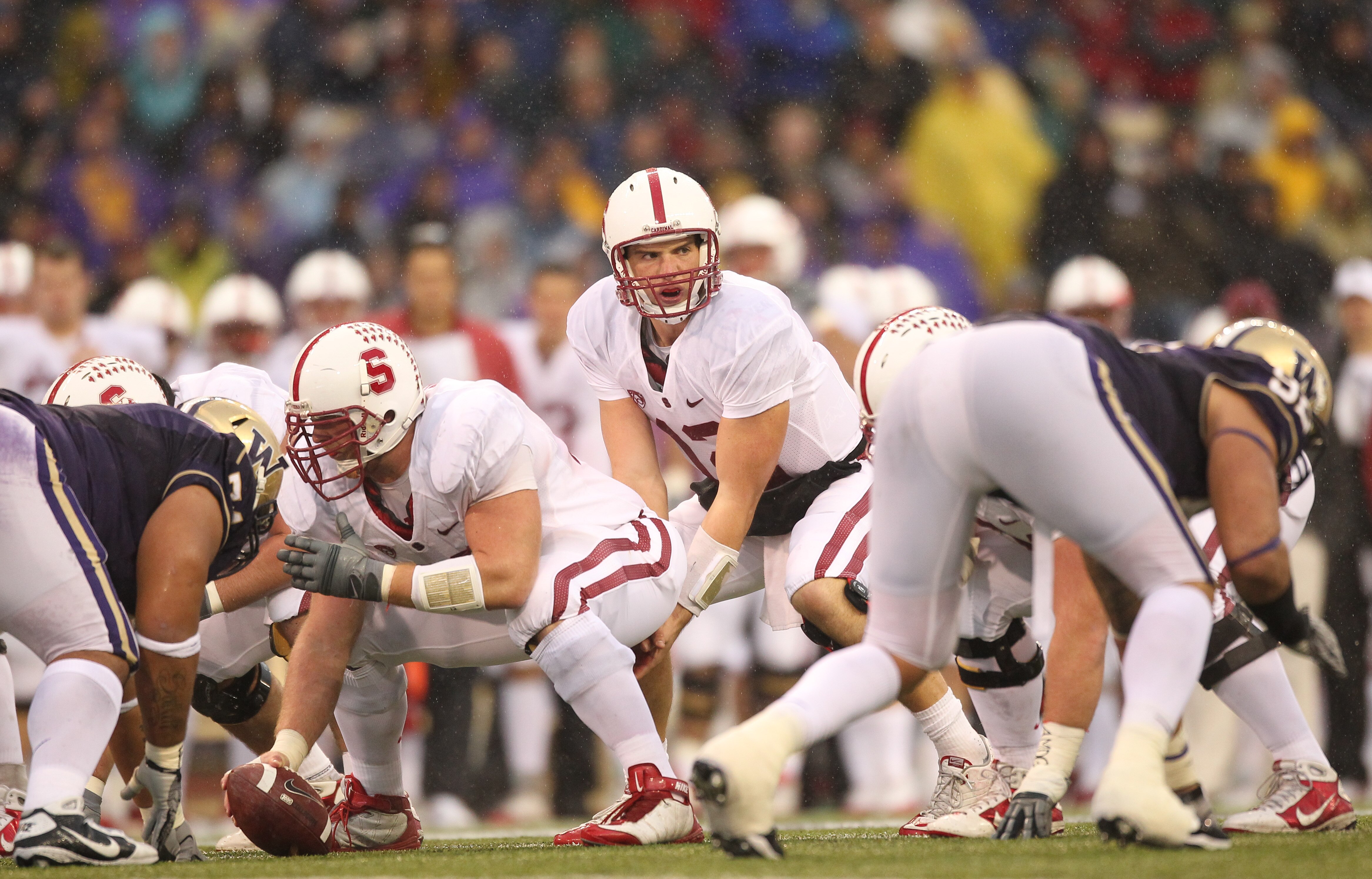 SEATTLE - OCTOBER 30:  Quarterback Andrew Luck #12 of the Stanford Cardinal looks over the defense during the game against the Washington Huskies on October 30, 2010 at Husky Stadium in Seattle, Washington. Stanford won 41-0. (Photo by Otto Greule Jr/Gett