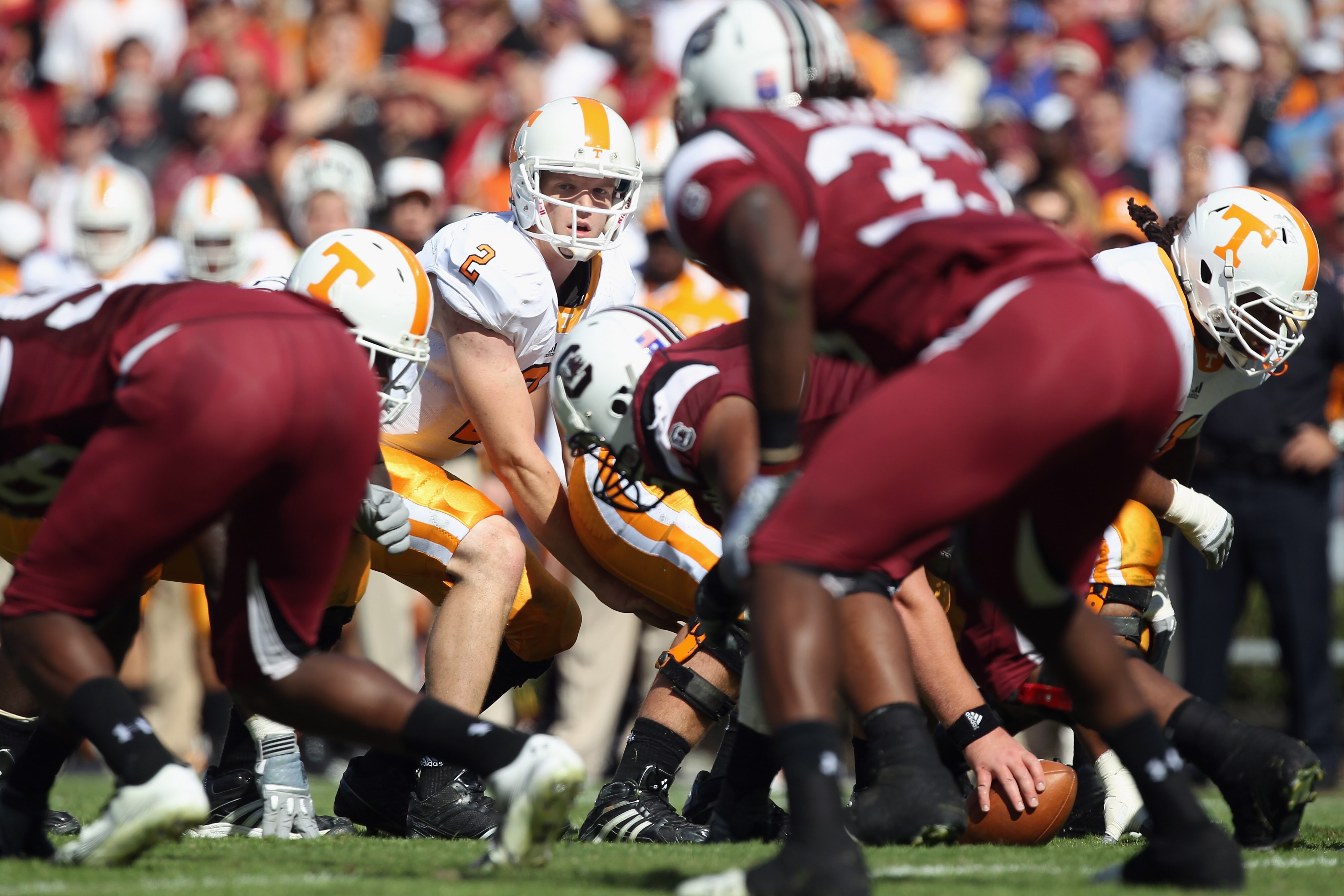 COLUMBIA, SC - OCTOBER 30:  Matt Simms #2 of the Tennessee Volunteers against the South Carolina Gamecocks during their game at Williams-Brice Stadium on October 30, 2010 in Columbia, South Carolina.  (Photo by Streeter Lecka/Getty Images)