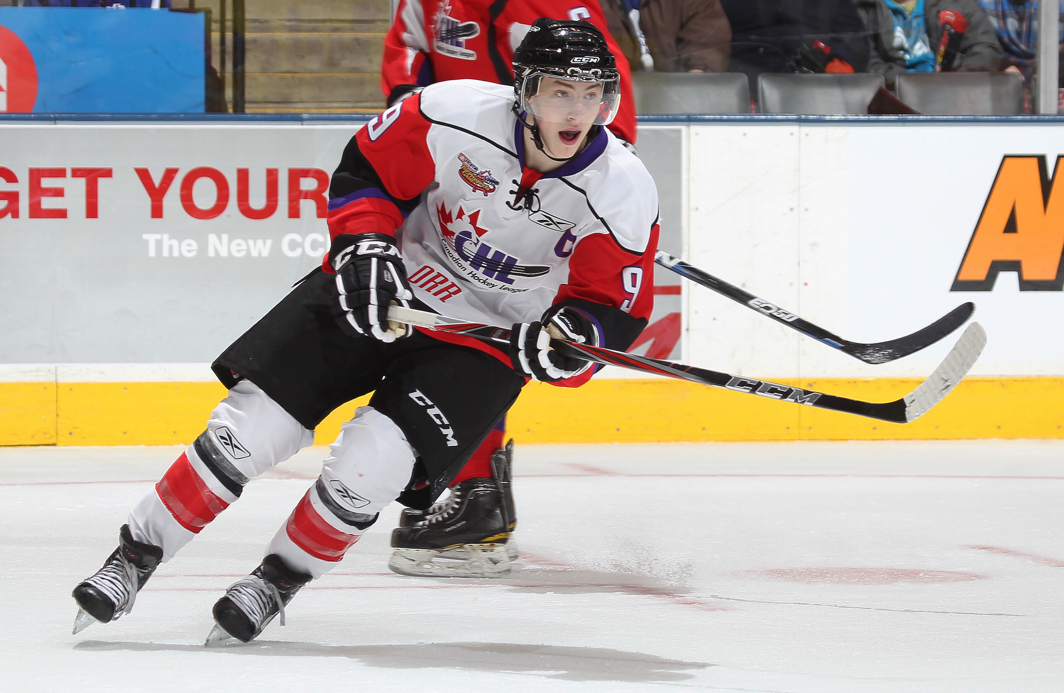 TORONTO, CAN - JANUARY 19:  Ryan Nugent-Hopkins #9 of Team Orr skates against Team Cherry in the 2011 Home Hardware Top Prospects game on January 19, 2011 at the Air Canada Centre in Toronto, Canada. Team Orr defeated Team Cherry 7-1. (Photo by Claus Ande