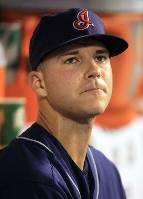 ANAHEIM, CA - SEPTEMBER 07:  Justin Masterson #63 of the Cleveland Indians wathces his team play against the Los Angeles Angels of Anaheim in the game at Angel Stadium on September 7, 2010 in Anaheim, California.  (Photo by Jeff Gross/Getty Images)