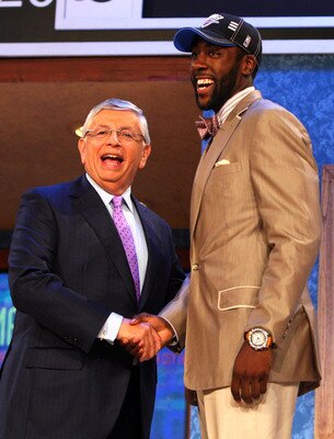 NEW YORK - JUNE 25:  NBA Commissioner David Stern poses for a photograph with the three overall draft pick by the Oklahoma City Thunder,  James Harden during the 2009 NBA Draft at the Wamu Theatre at Madison Square Garden June 25, 2009 in New York City. N