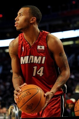 PHOENIX - FEBRUARY 14:  Daequan Cook of the Miami Heat participates in the Foot Locker Three-Point Shootout on All-Star Saturday Night, part of 2009 NBA All-Star Weekend at US Airways Center on February 14, 2009 in Phoenix, Arizona.  NOTE TO USER: User ex