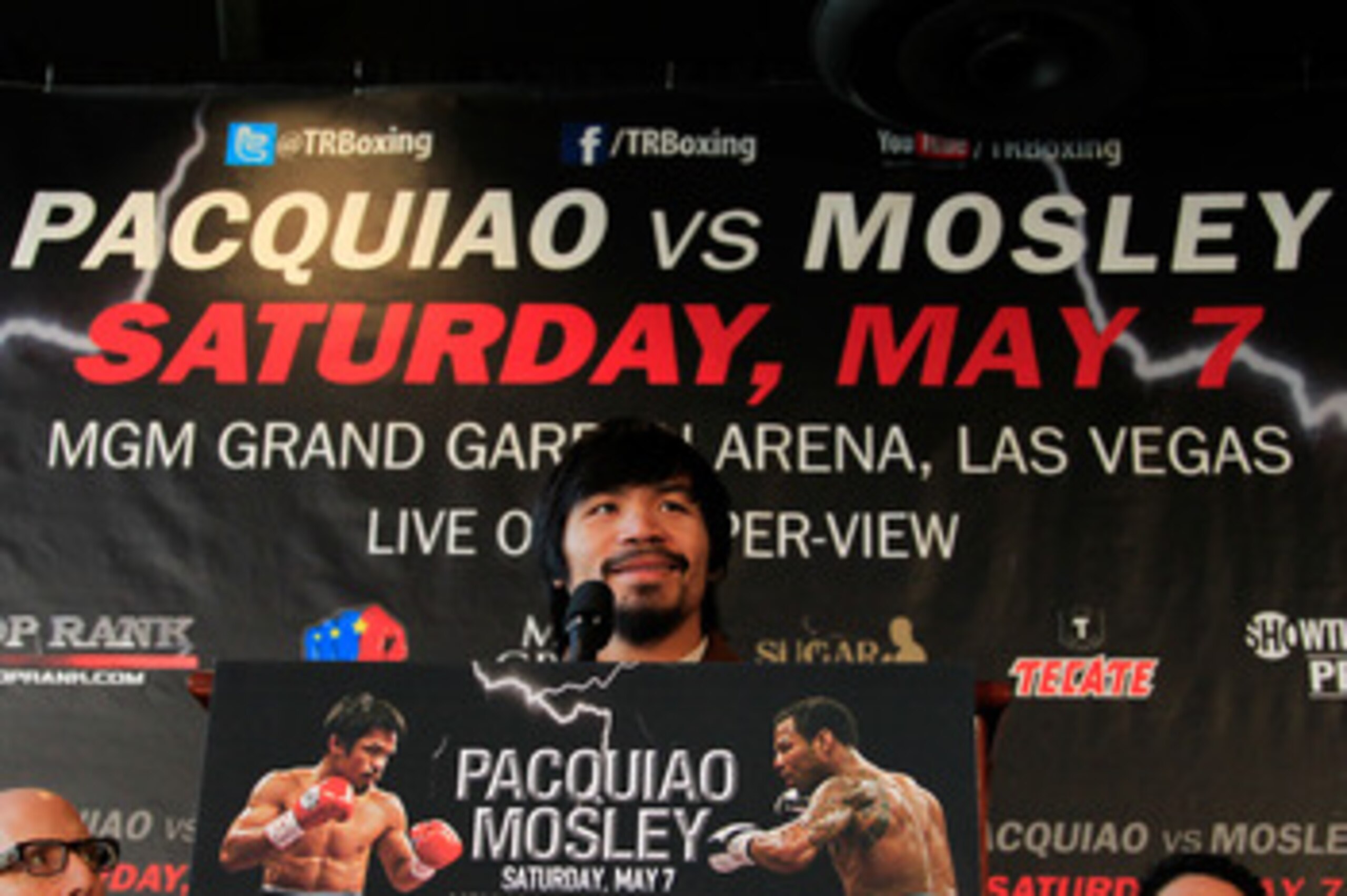 NEW YORK, NY - FEBRUARY 14:  Manny Pacquiao addresses the media at a press conference to promote his upcoming fight with Shane Mosley at The Lighthouse at Chelsea Piers on February 14, 2011 in New York City.  (Photo by Chris Trotman/Getty Images)