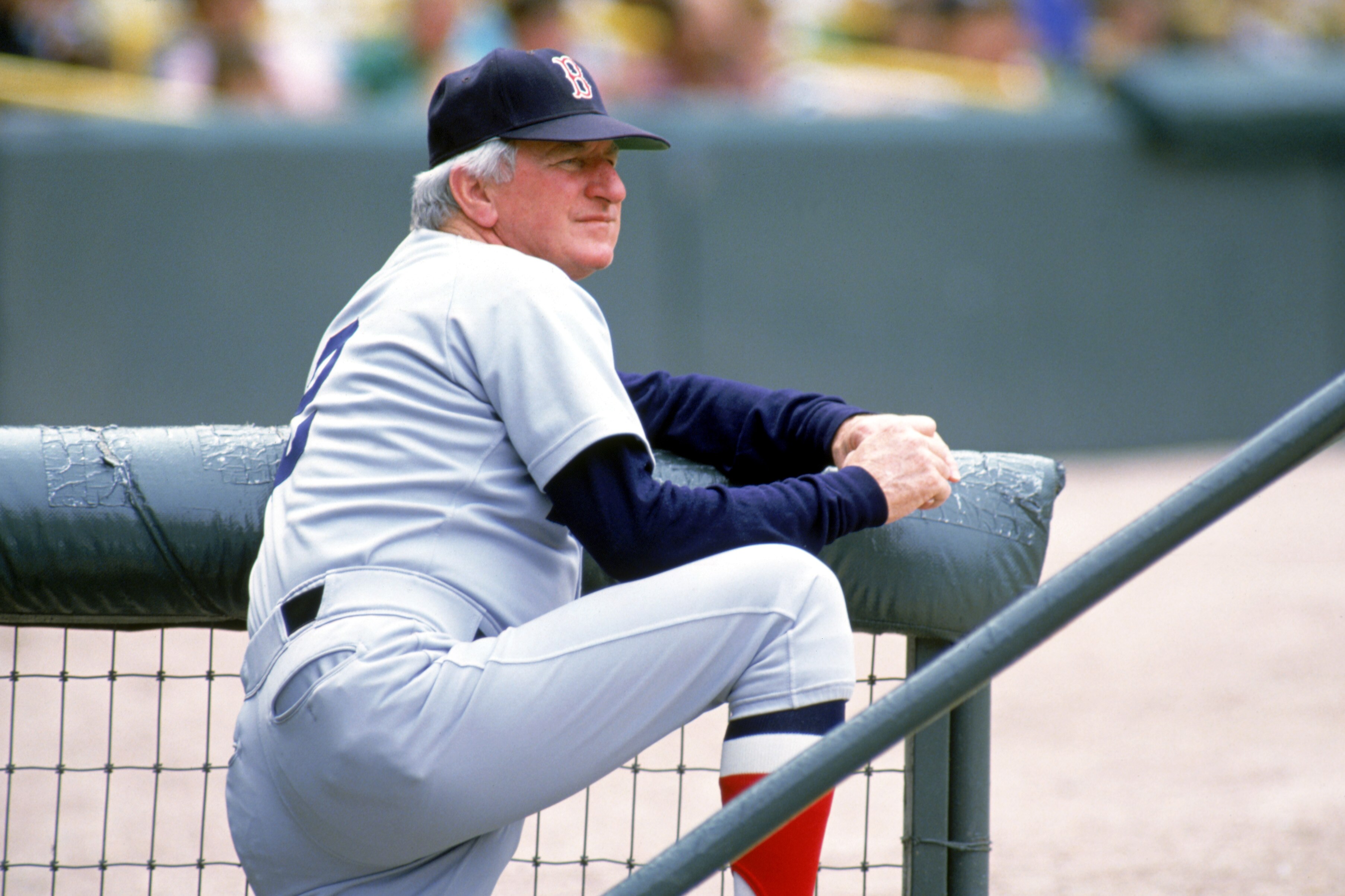 1986:  Manager John McNamara of the Boston Red Sox watches the action during the 1986 season. (Photo by Jonathan Daniel/Getty Images)