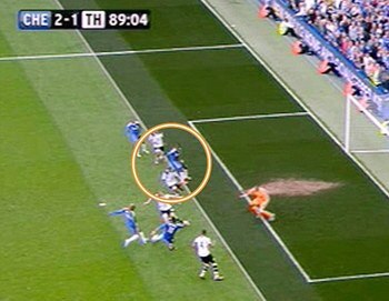 Salomon Kalour clearly offside, when the ball was played in his direction