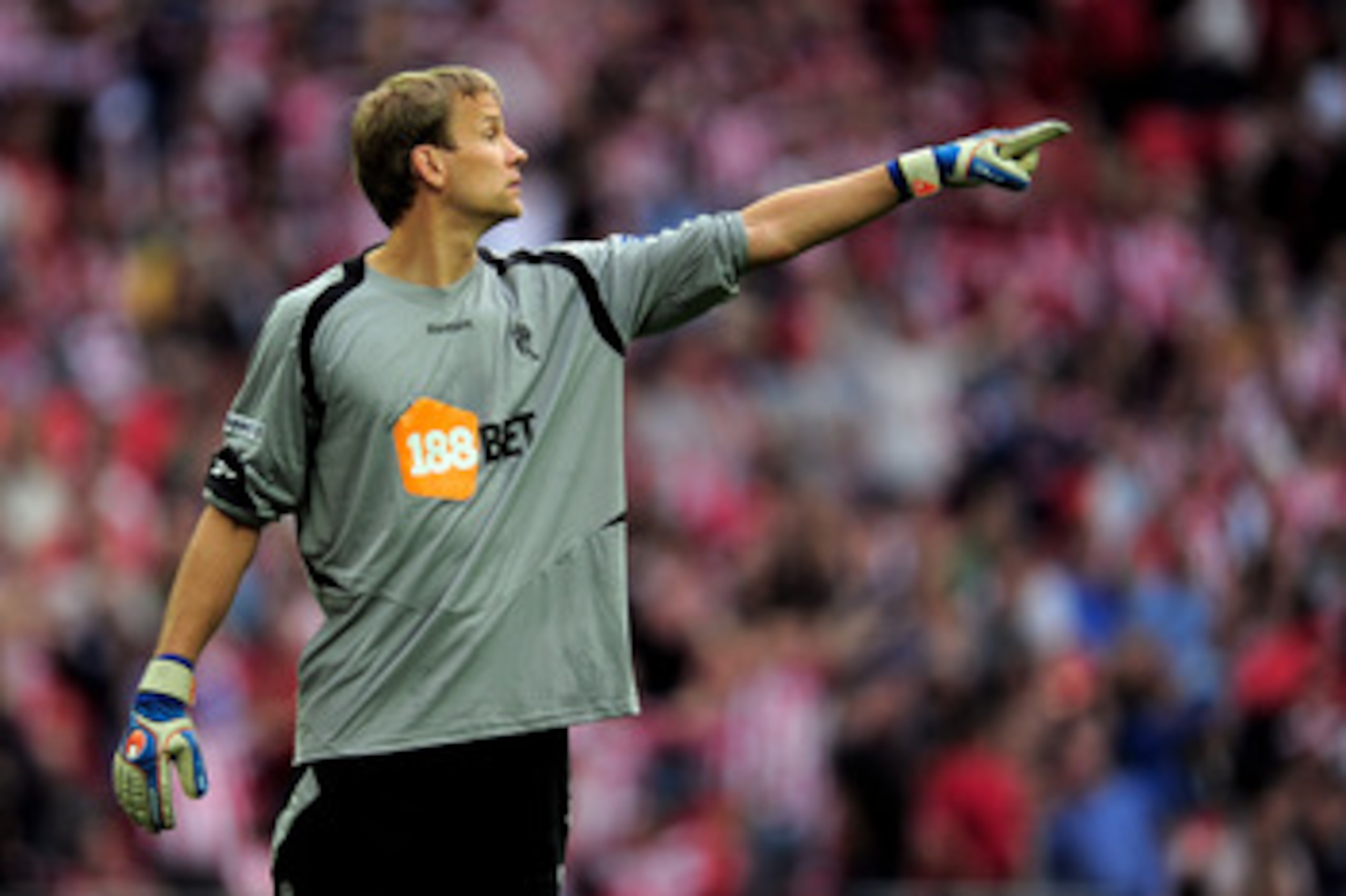 LONDON, ENGLAND - APRIL 17:  Goalkeeper Jussi Jaaskelainen of Bolton gestures during the FA Cup sponsored by E.ON semi final match between Bolton Wanderers and Stoke City at Wembley Stadium on April 17, 2011 in London, England.  (Photo by Jamie McDonald/G