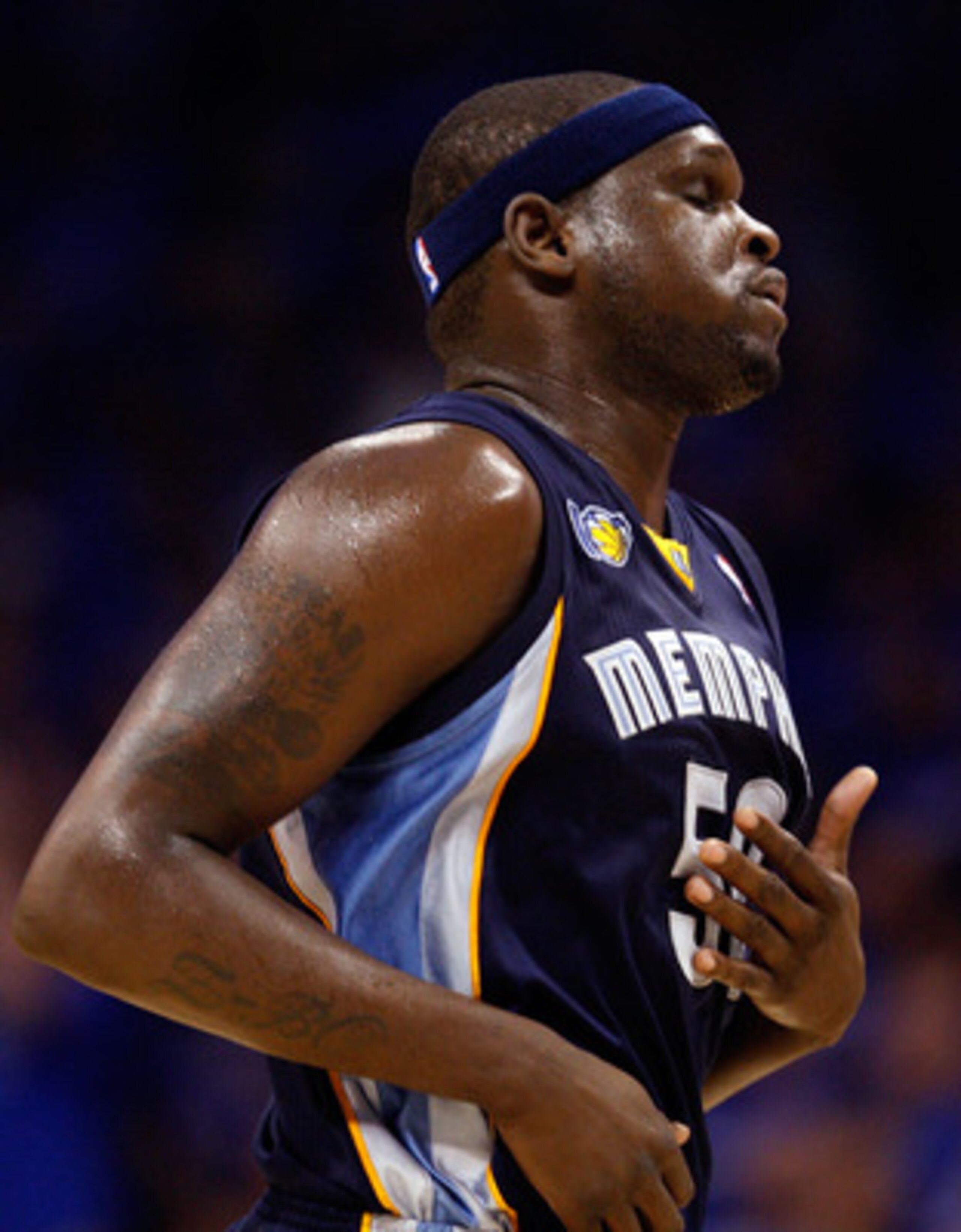 OKLAHOMA CITY, OK - MAY 03:  Forward Zach Randolph #50 of the Memphis Grizzlies reacts against the Oklahoma City Thunder in Game Two of the Western Conference Semifinals in the 2011 NBA Playoffs on May 3, 2011 at Oklahoma City Arena in Oklahoma City, Okla