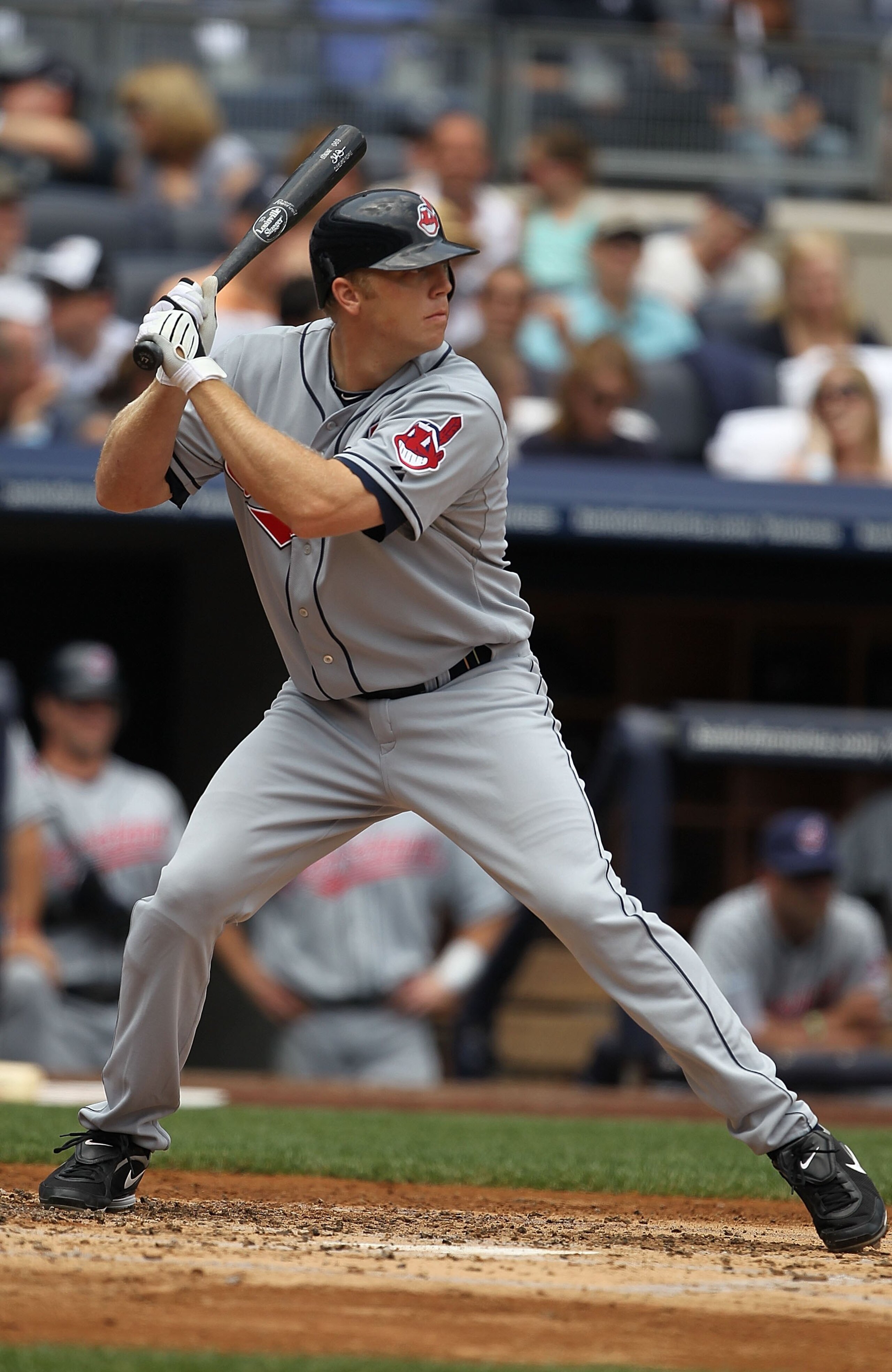 NEW YORK - MAY 29:  Shelley Duncan #47 of the Cleveland Indians in action against The New York Yankees during their game on May 29, 2010 at Yankee Stadium in the Bronx Borough of New York City.  (Photo by Al Bello/Getty Images)