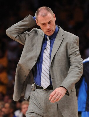 LOS ANGELES, CA - MAY 02:  Head coach Rick Carlisle of the Dallas Mavericks reacts in the first half while taking on the Los Angeles Lakers in Game One of the Western Conference Semifinals in the 2011 NBA Playoffs at Staples Center on May 2, 2011 in Los A
