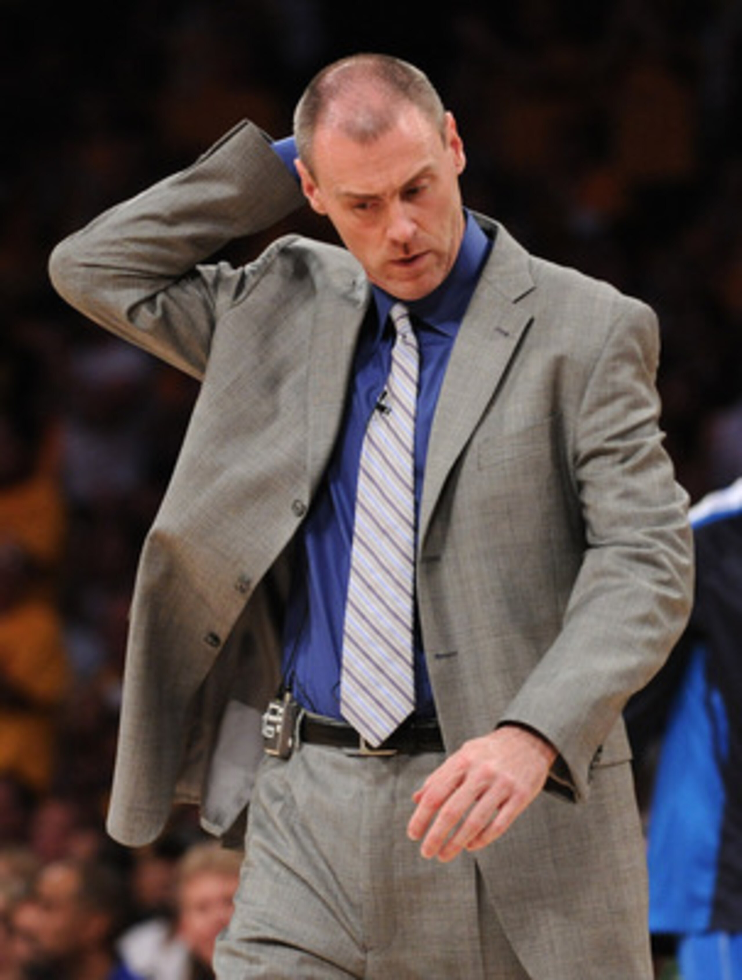 LOS ANGELES, CA - MAY 02:  Head coach Rick Carlisle of the Dallas Mavericks reacts in the first half while taking on the Los Angeles Lakers in Game One of the Western Conference Semifinals in the 2011 NBA Playoffs at Staples Center on May 2, 2011 in Los A
